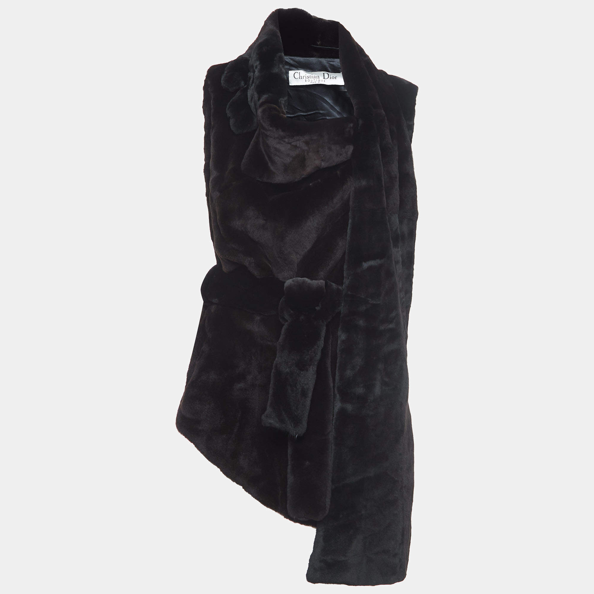 Christian Dior Boutique Brown Fur Sleeveless Belted Mid Length Coat M