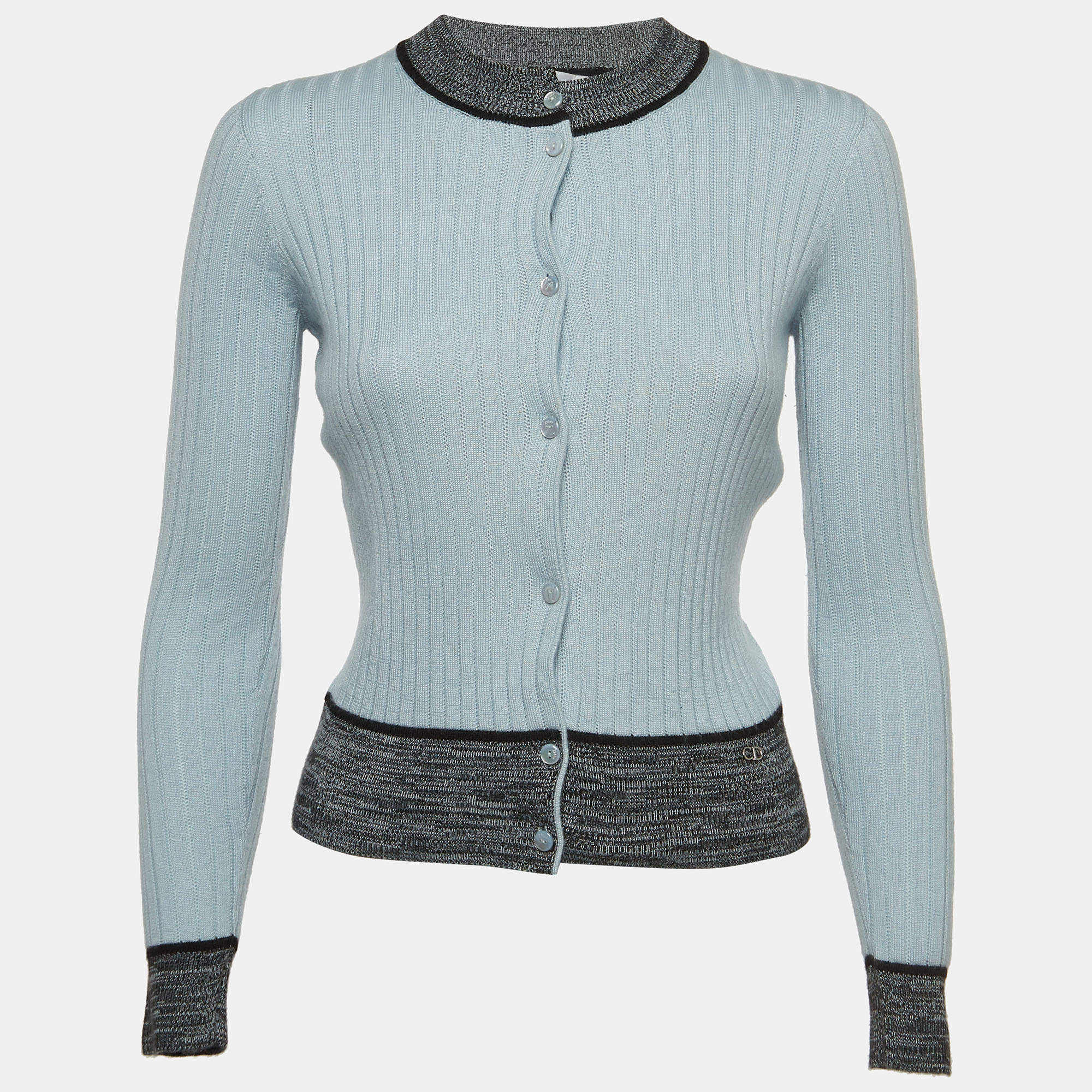 Christian Dior Light Blue Cashmere & Silk Knit Buttoned Sweater S