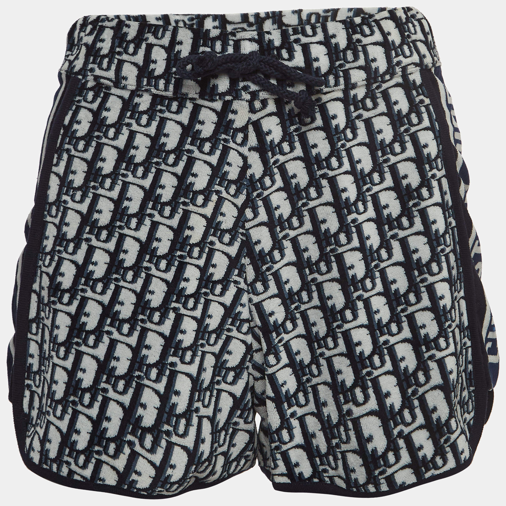 Christian Dior Navy Blue Logo Print Cotton Knit Drawstring Shorts XS