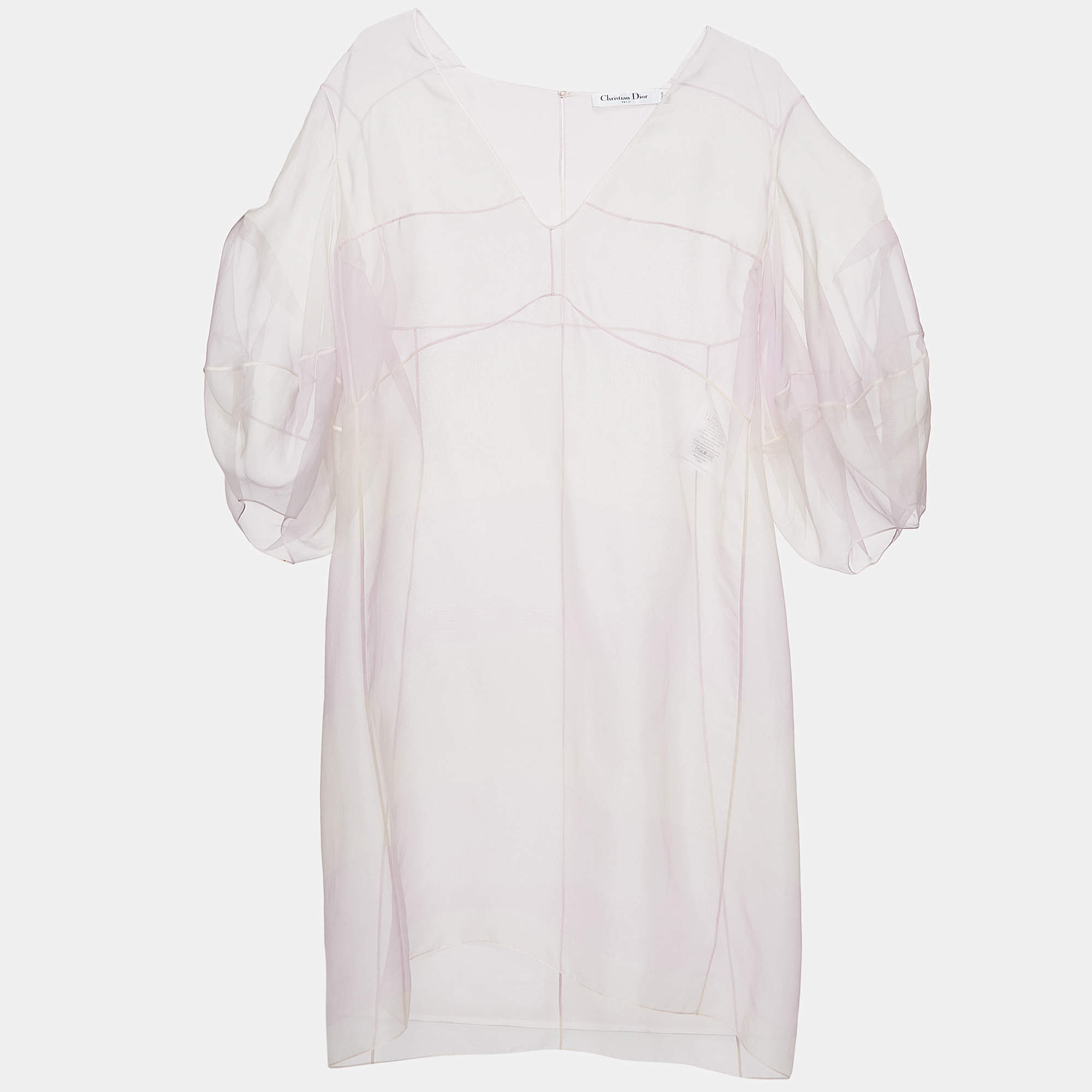 Pre Owned Christian Dior Pastel Pink Organza Silk Paneled Sheer Mini Dress M