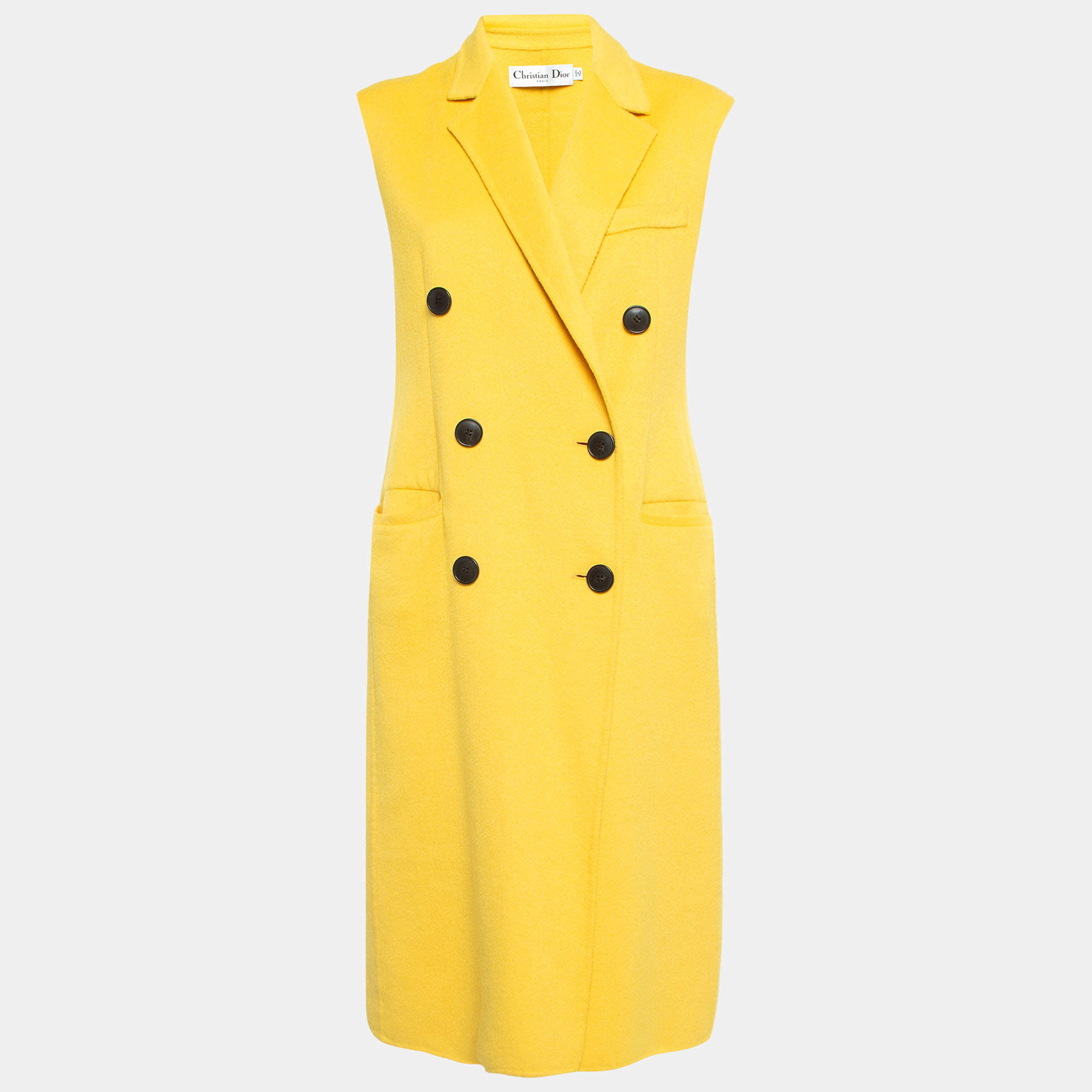 Dior Yellow Wool Blend Double Breasted Sleeveless Oversized Coat M