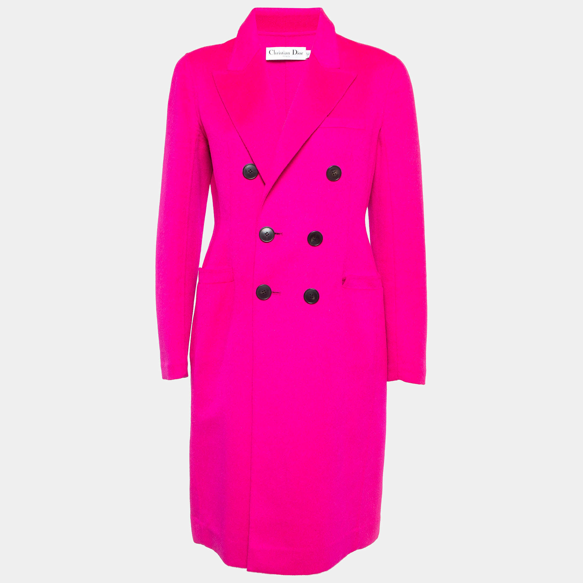 Pre Owned Dior Pink Wool Blend Double Breasted Mid Length Coat M