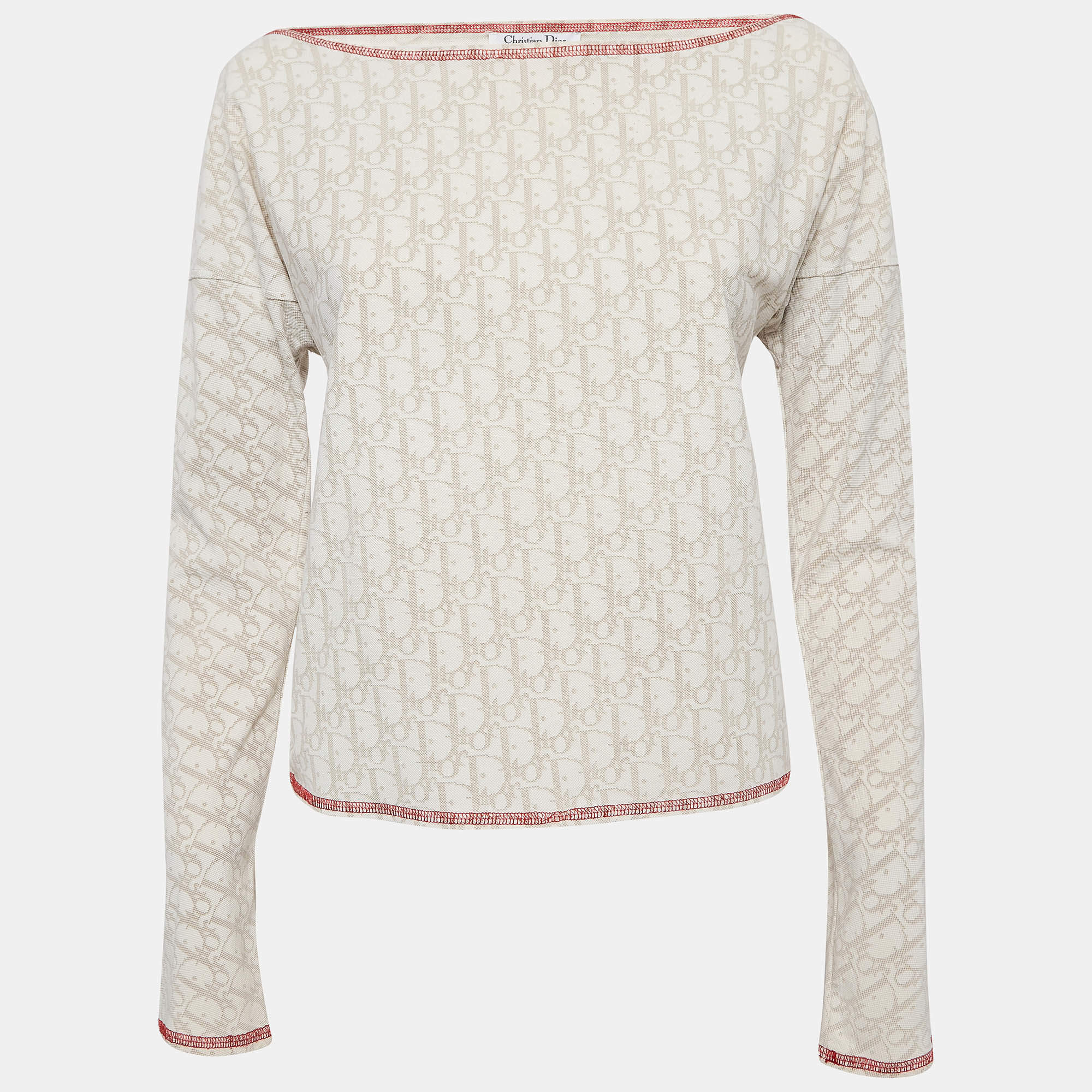 Pre Owned Christian Dior Boutique Beige Monogram Knit Long Sleeve Top M   