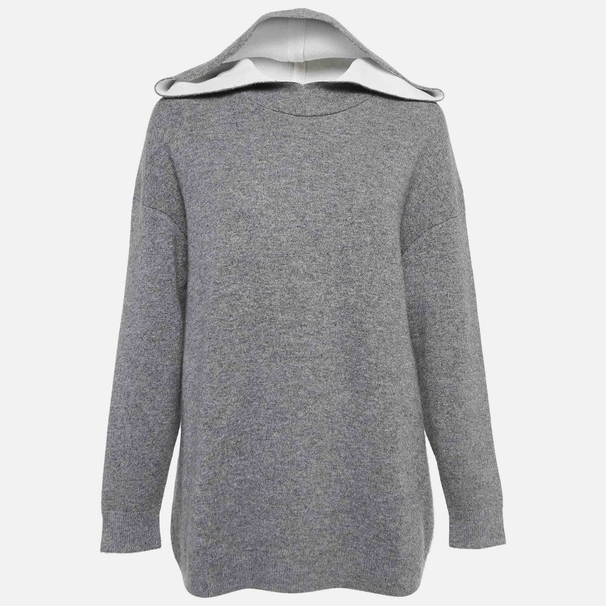 Pre Owned Christian Dior Grey J'Adior 8' Intarsia Cashmere Hooded Sweater S