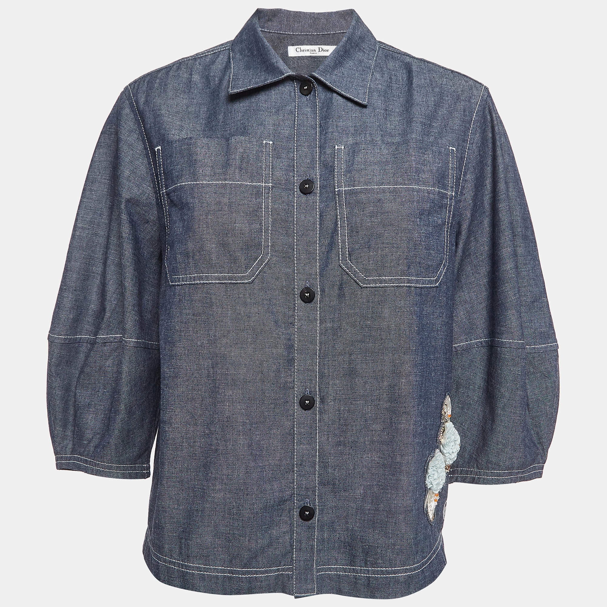 Pre Owned Christian Dior Blue Cotton Applique Shirt L   