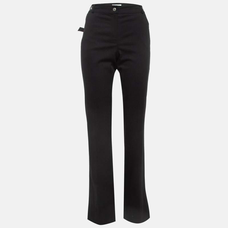 Pre Owned Christian Dior Boutique Black Studded Belt Gabardine Trousers L