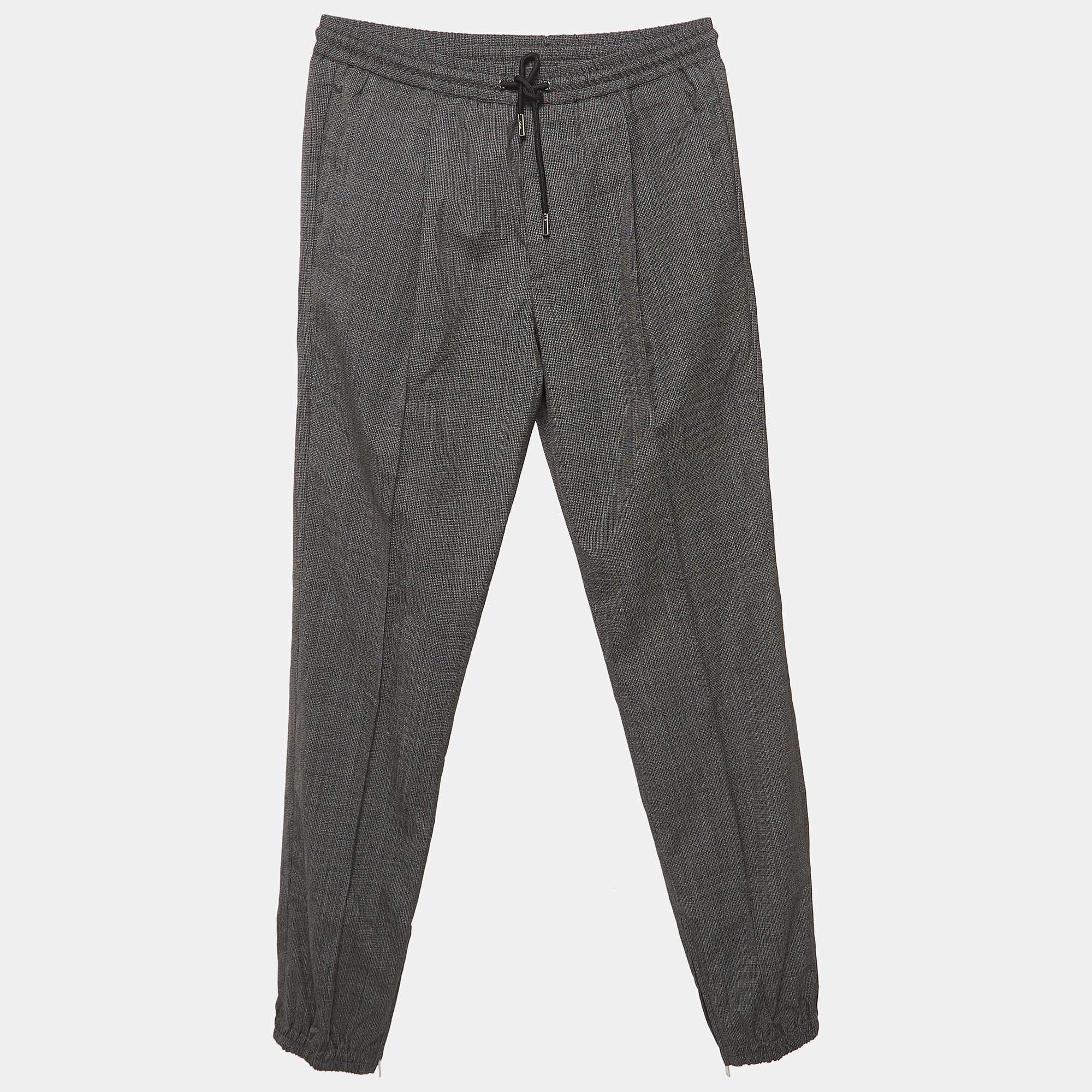 Pre Owned Dior Dark Grey Houndstooth Wool Pants L