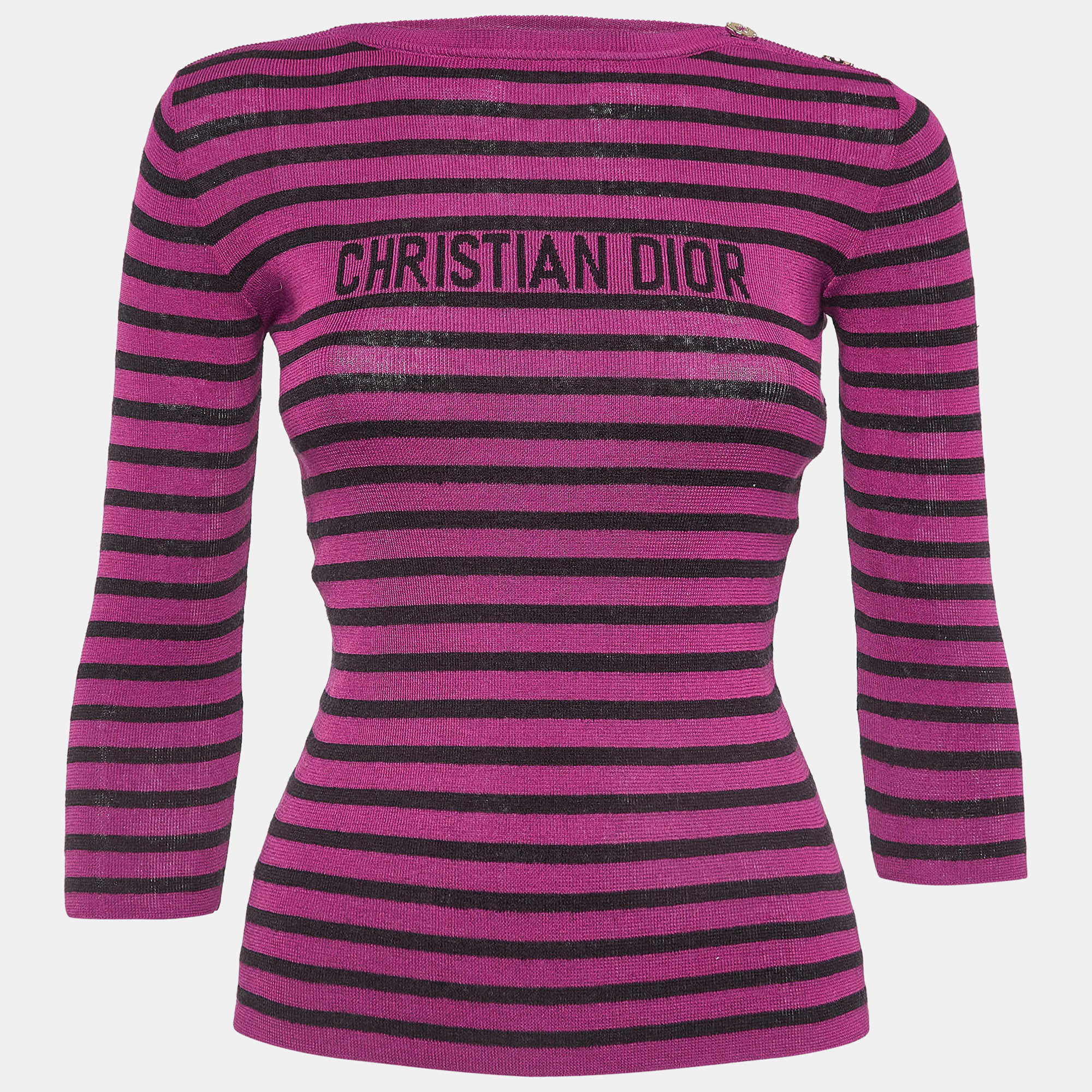 Christian Dior Pink Striped Rib Knit Top S