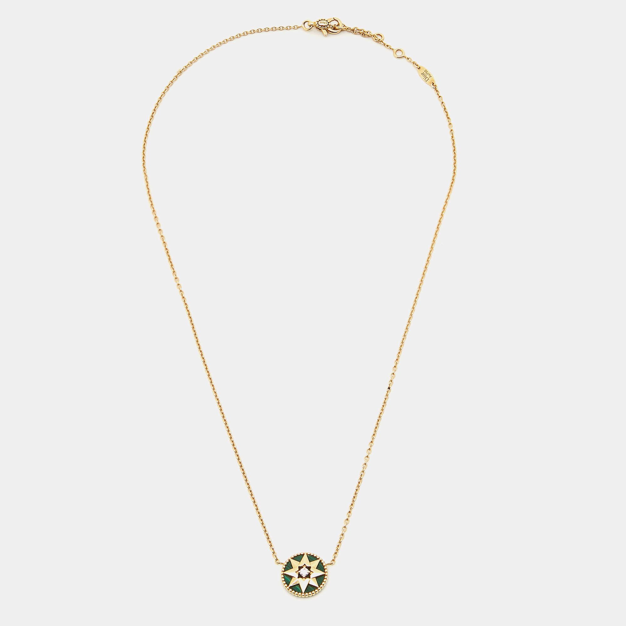 Dior Rose Des Vents Malachite Diamond 18k Yellow Gold Necklace