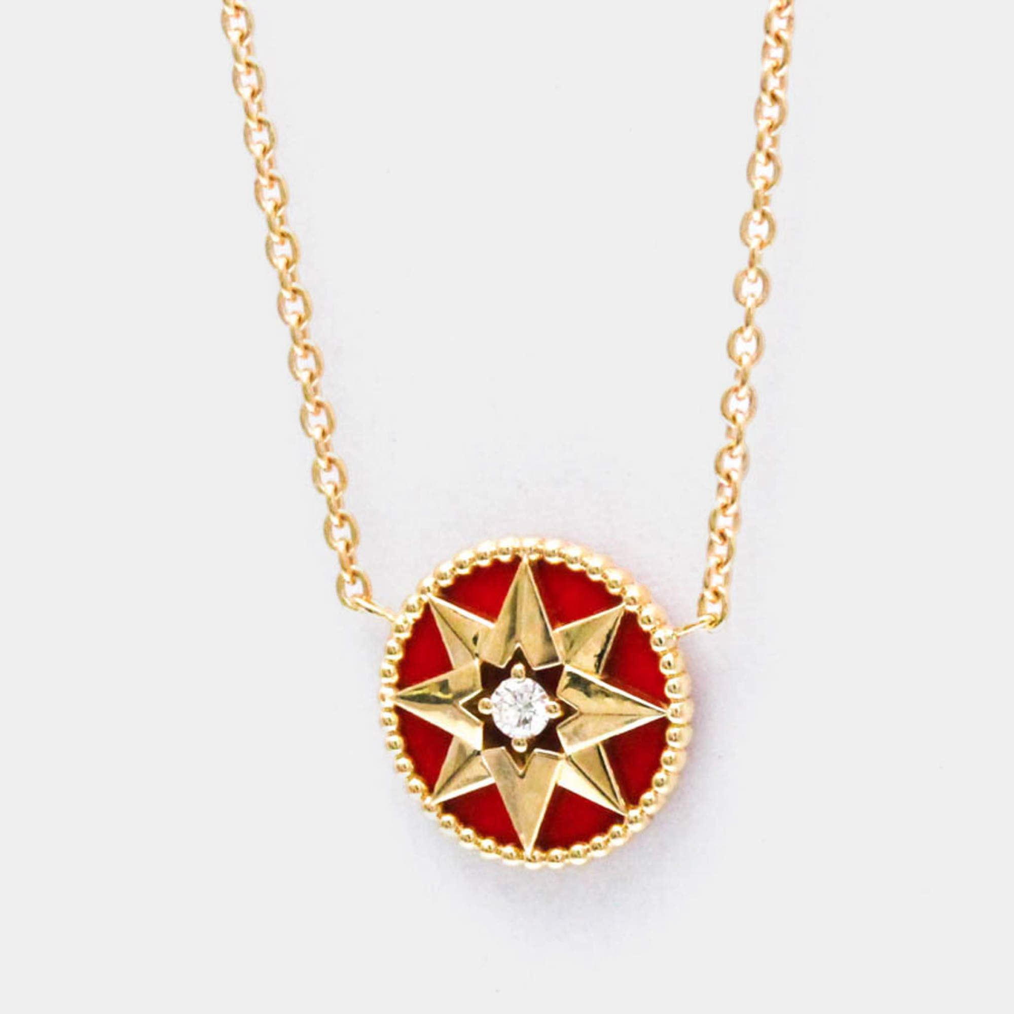 ディオール ROSE DES VENTS ネックレス 18Kローズ 18Kイエロー EUC Dior Rare Rose Des Vents Diamond 18K Yellow Gold Pendant