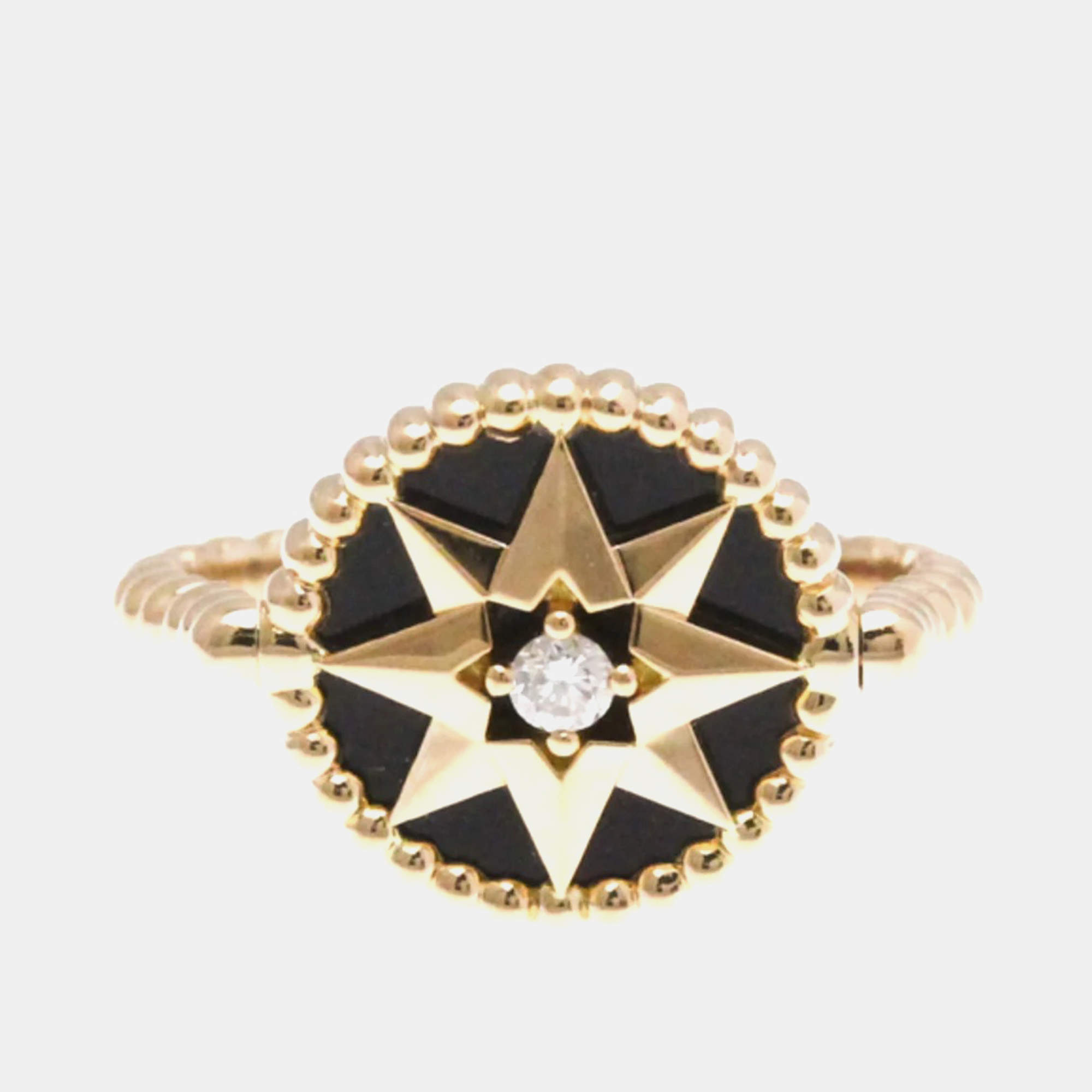 Pre Owned Christian Dior Rose des Vents 18K Pink Gold Onyx Band Ring EU 50