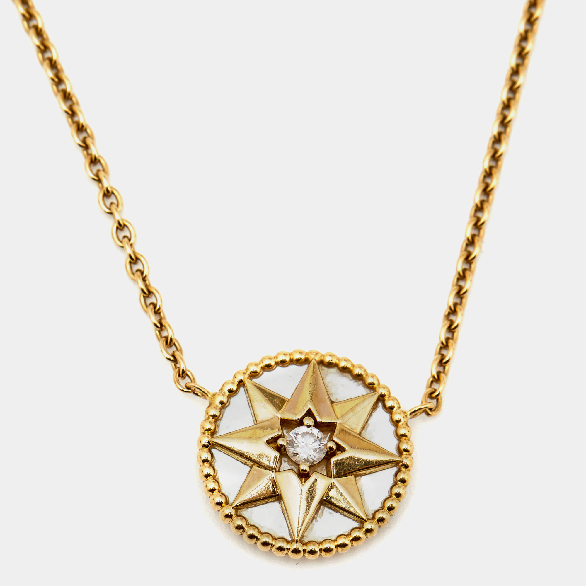 Dior Rose de Vents Mother of Pearl Diamond 18K Yellow Gold Pendant Necklace