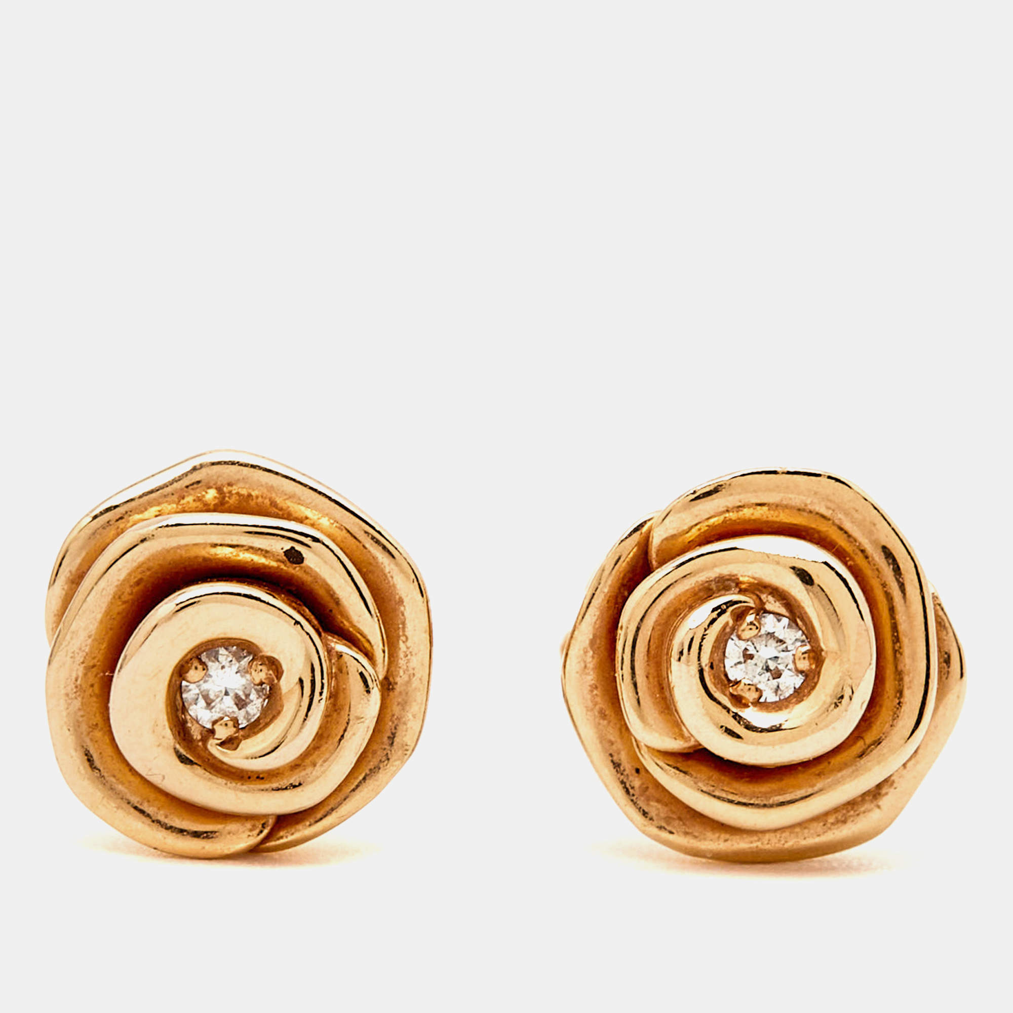 Pre Owned Dior Small Rose Couture Diamond 18k Rose Gold Earrings