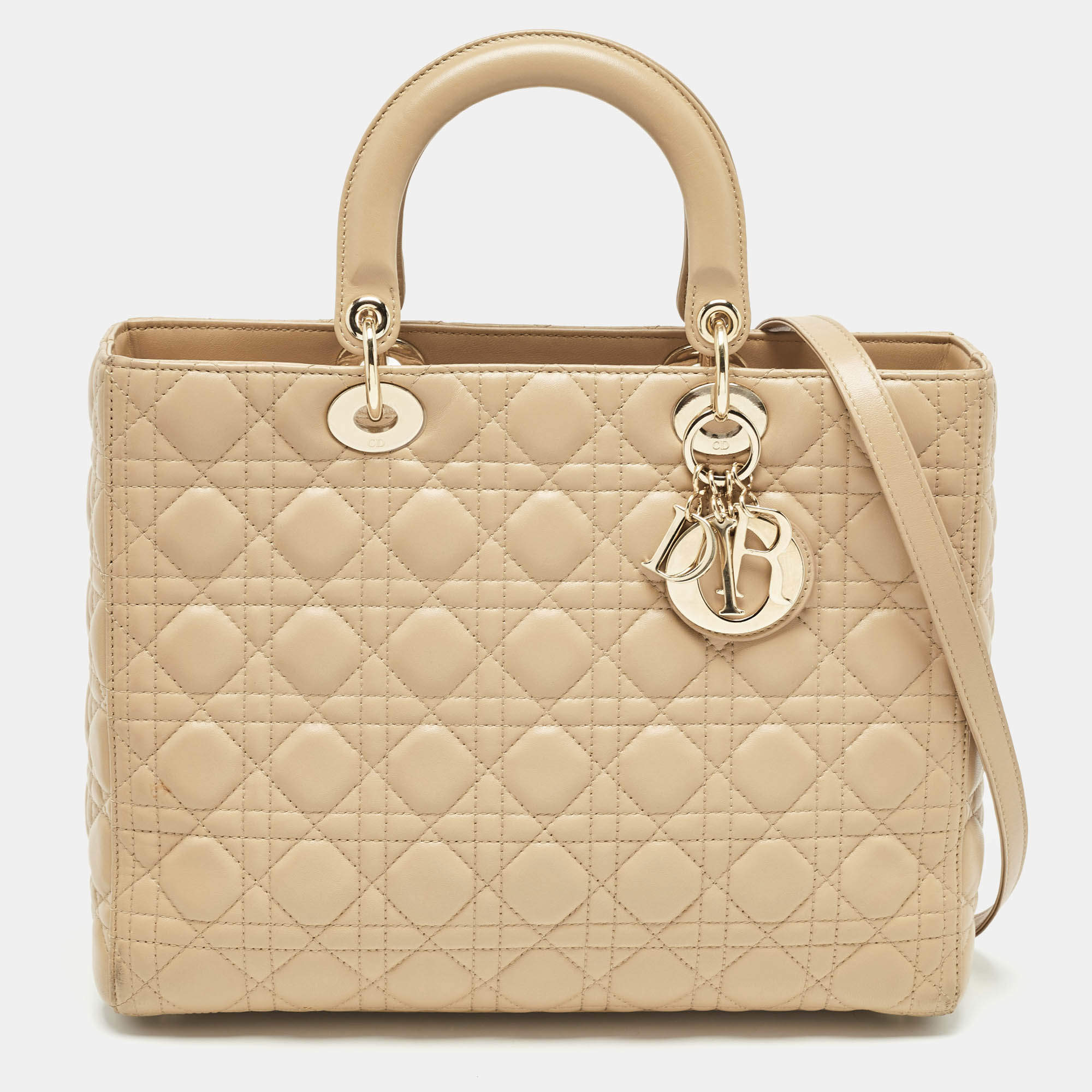 مملوكة مسبقًا Dior Beige Cannage Leather Large Lady Dior Tote