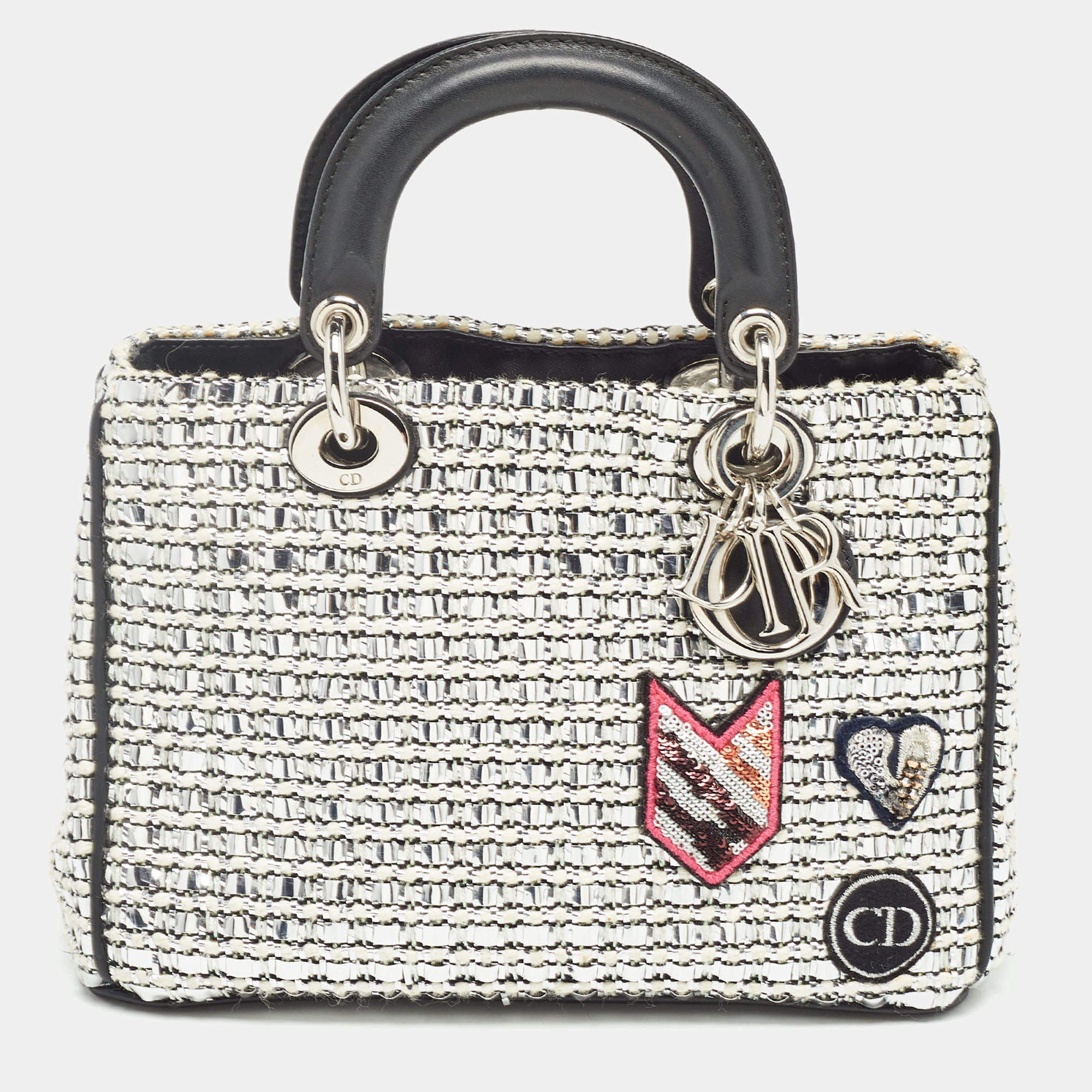 Dior Black/Silver Tweed and Leather Small Diorissimo Patch Tote