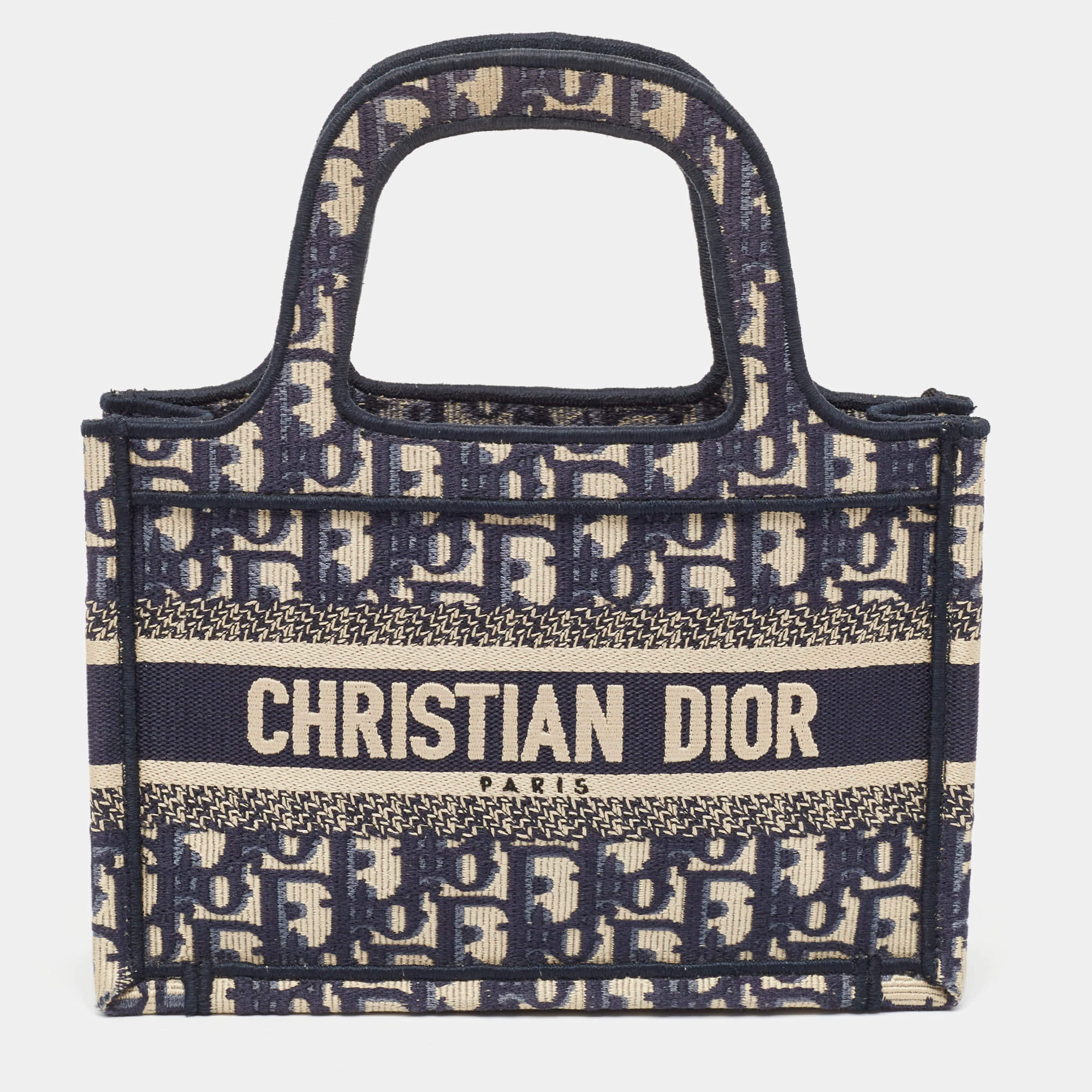 Pre Owned Dior Navy Blue Oblique Canvas Mini Book Tote