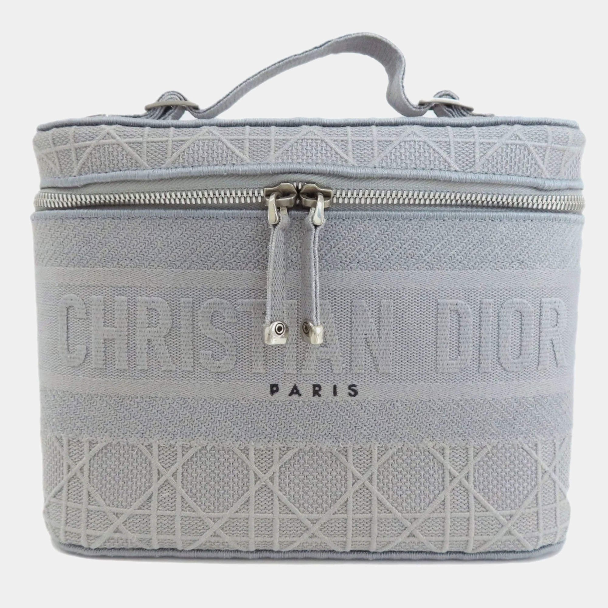 Dior Grey Cannage Embroidery Canvas DiorTravel Vanity Case Bag