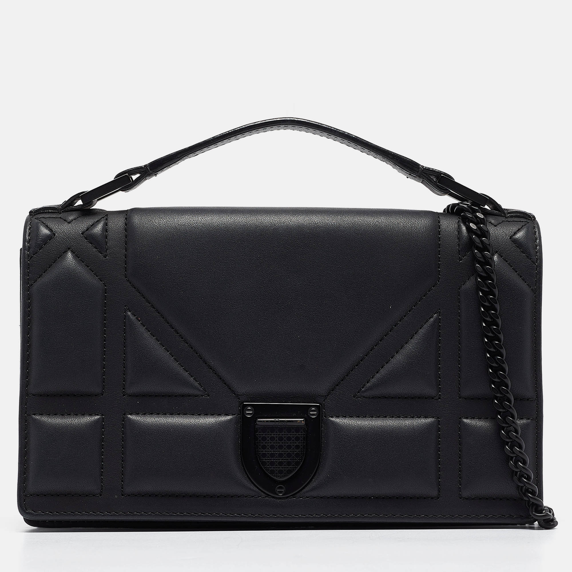 Pre Owned Dior Black Ultra Matte Leather Diorama Wallet on Chain