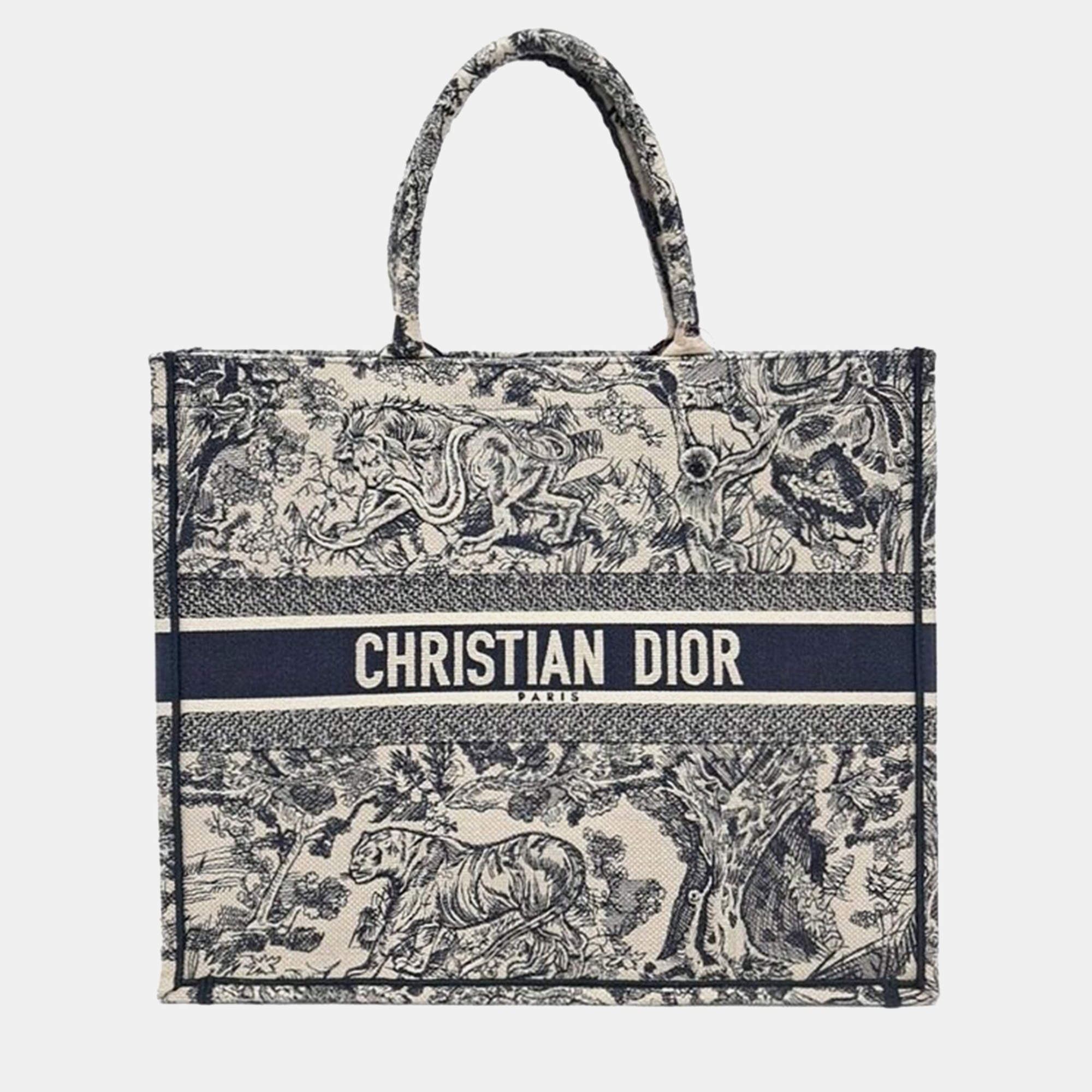 Pre Owned Christian Dior Blue Canvas Book Tote Bag