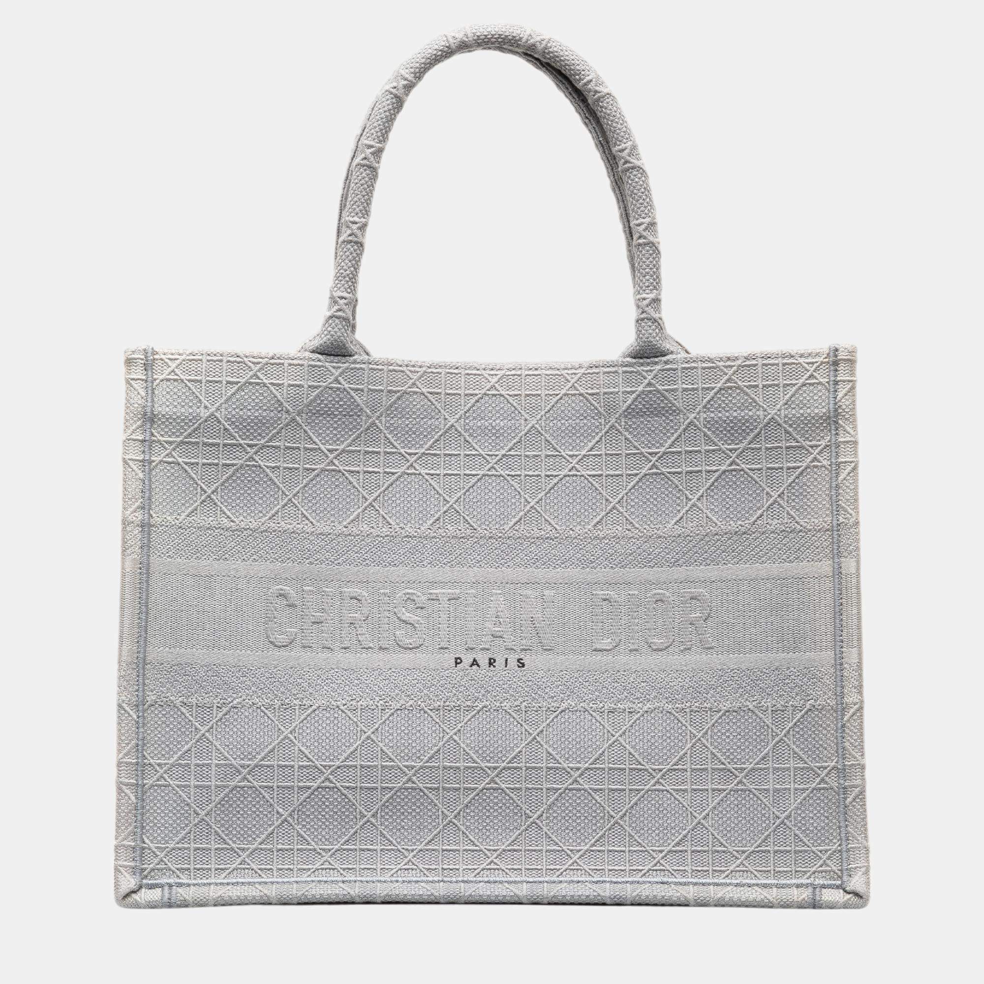 Dior Grey Medium Cannage Embroidered Book Tote