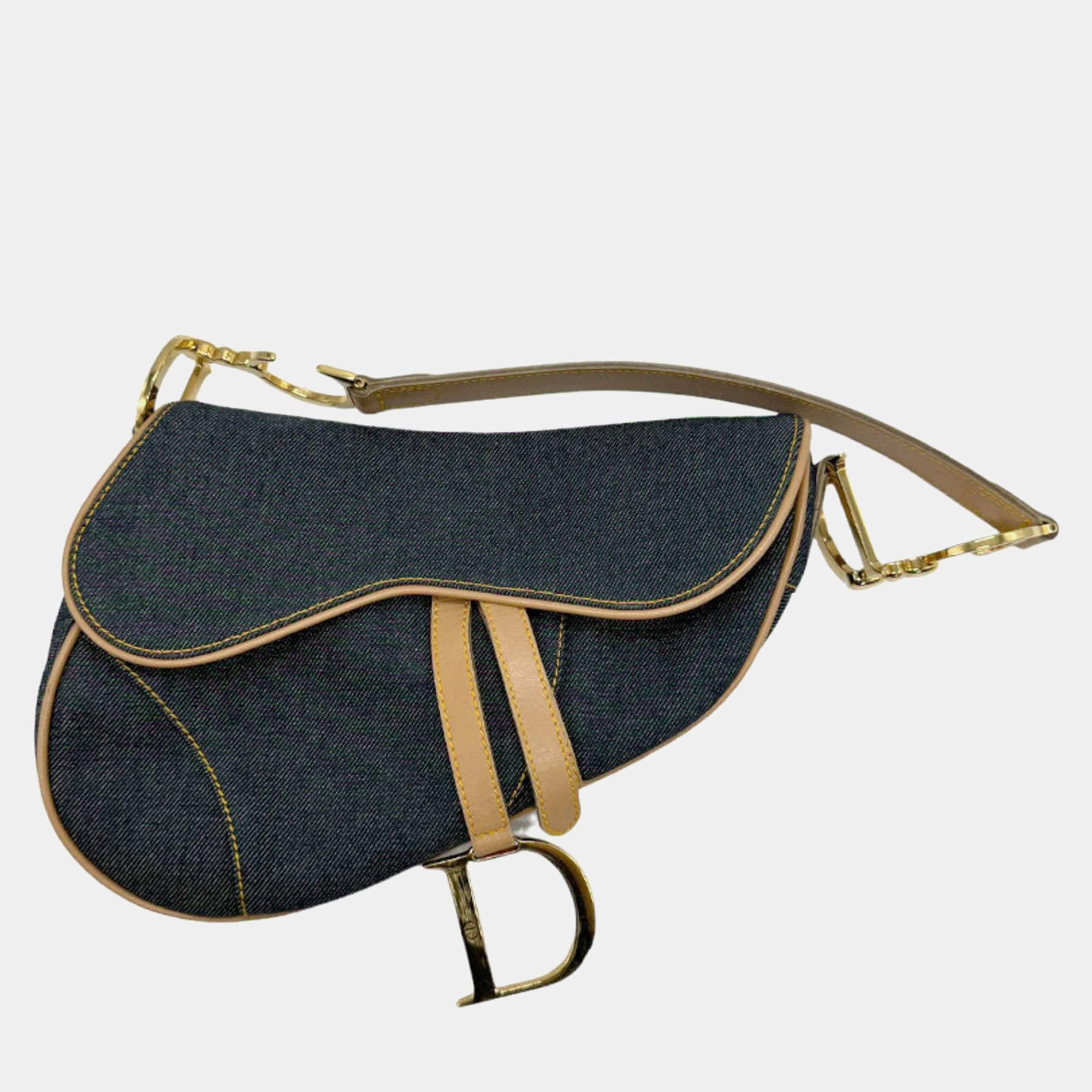 Dior Navy/Beige Denim Saddle Shoulder Bags