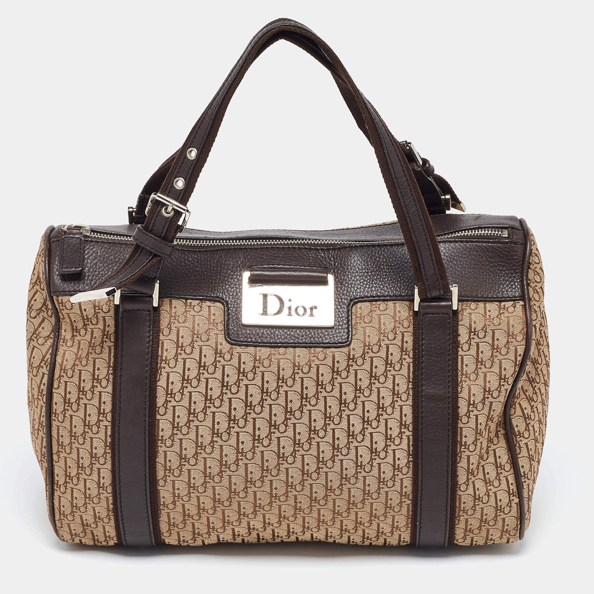 Pre Owned Dior Beige/Brown Oblique Canvas and Leather Street Chic Boston Bag