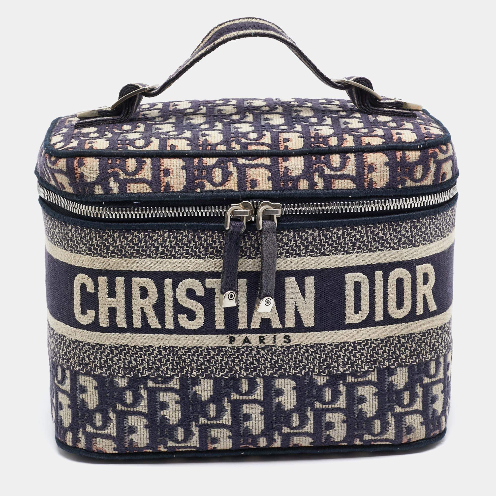 Pre Owned Dior Navy Blue Oblique Canvas Diortravel Vanity Case