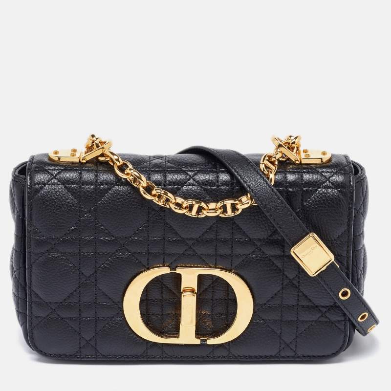 Pre Owned Dior Black Cannage Leather Small Caro Shoulder Bag