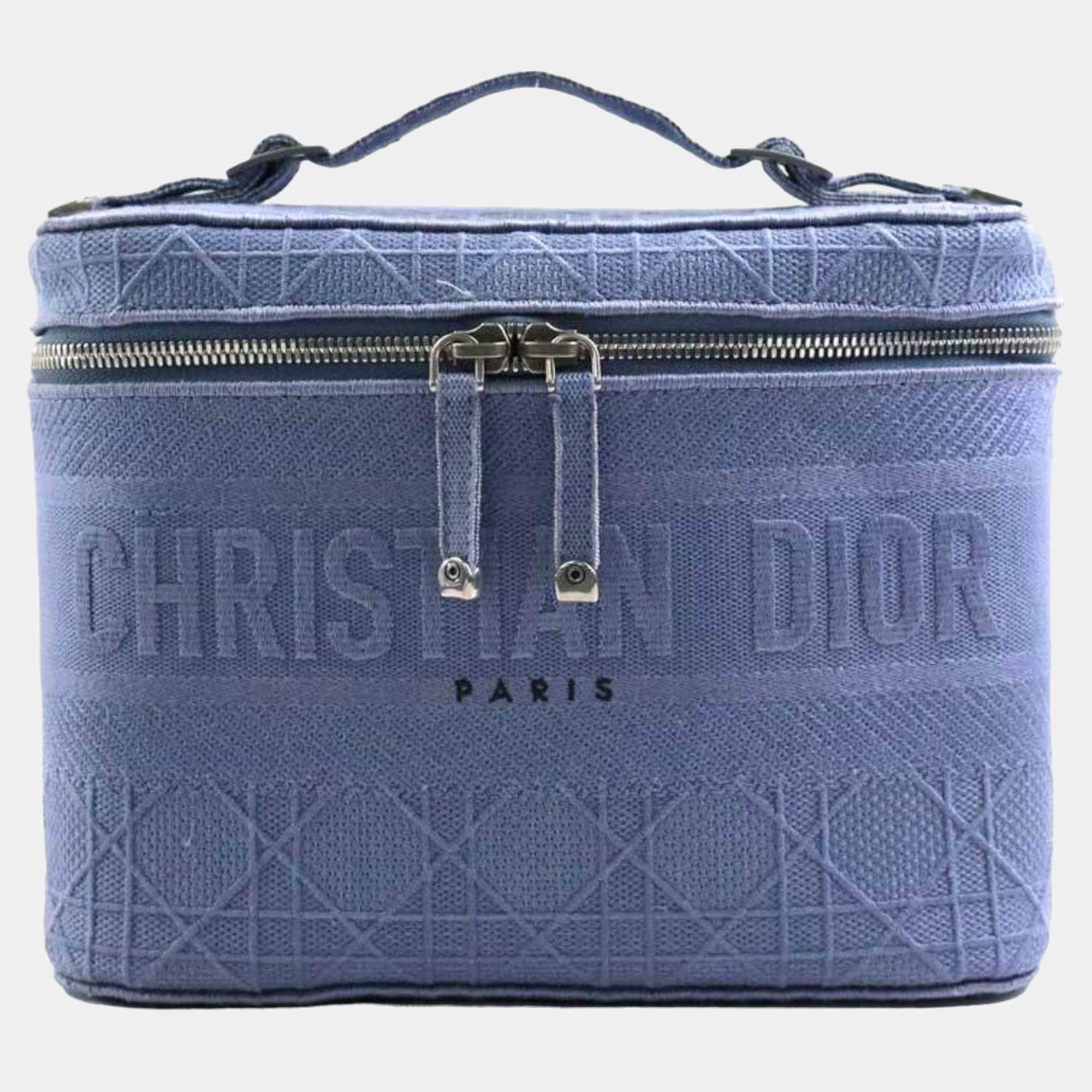 Dior Blue Cannage Embroidery Canvas DiorTravel Vanity Case Bag