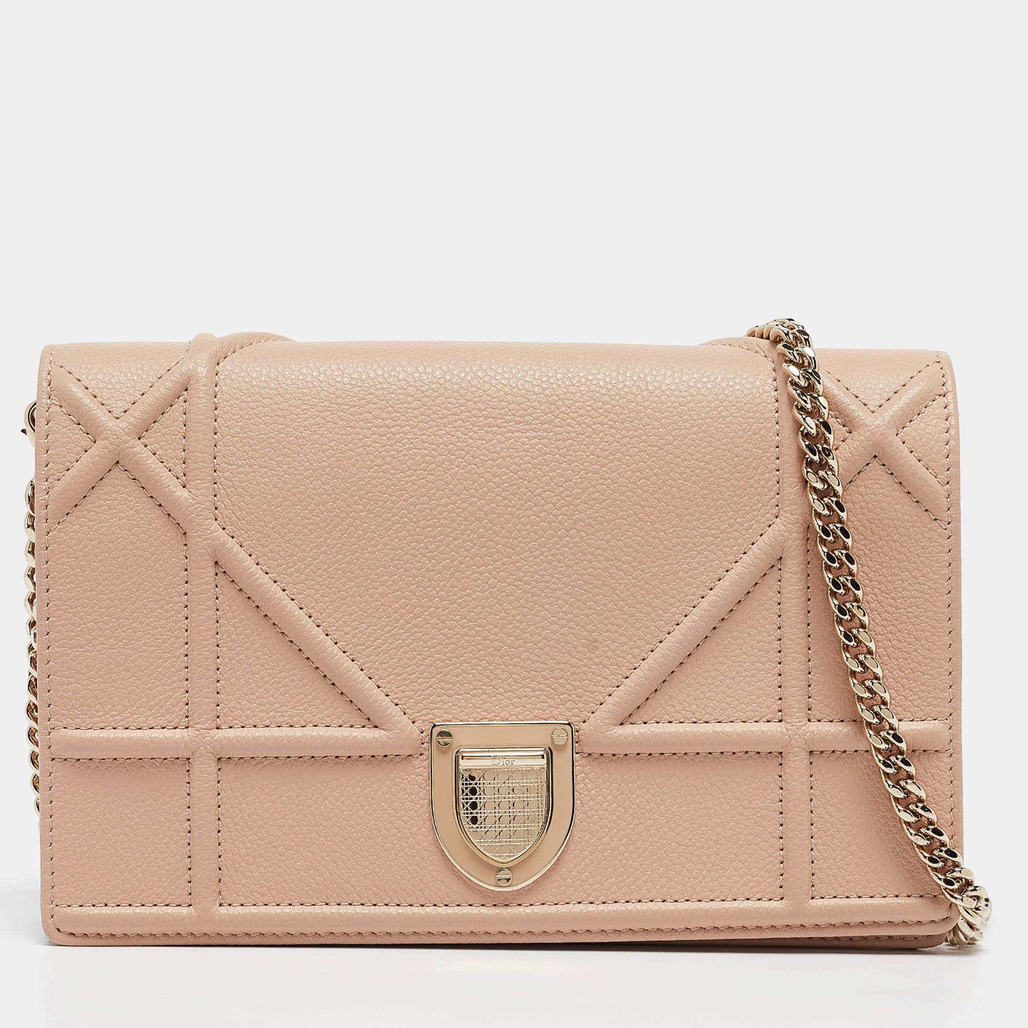 Pre Owned Dior Beige Leather Diorama Wallet on Chain
