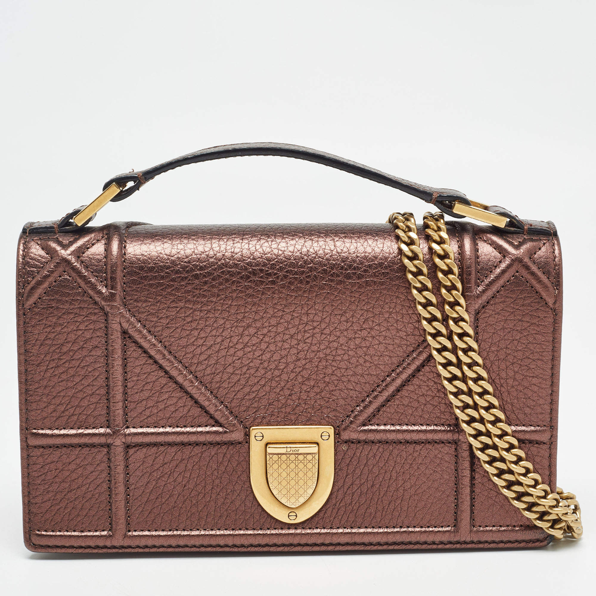 Pre Owned Dior Bronze Leather Diorama Top Handle Bag