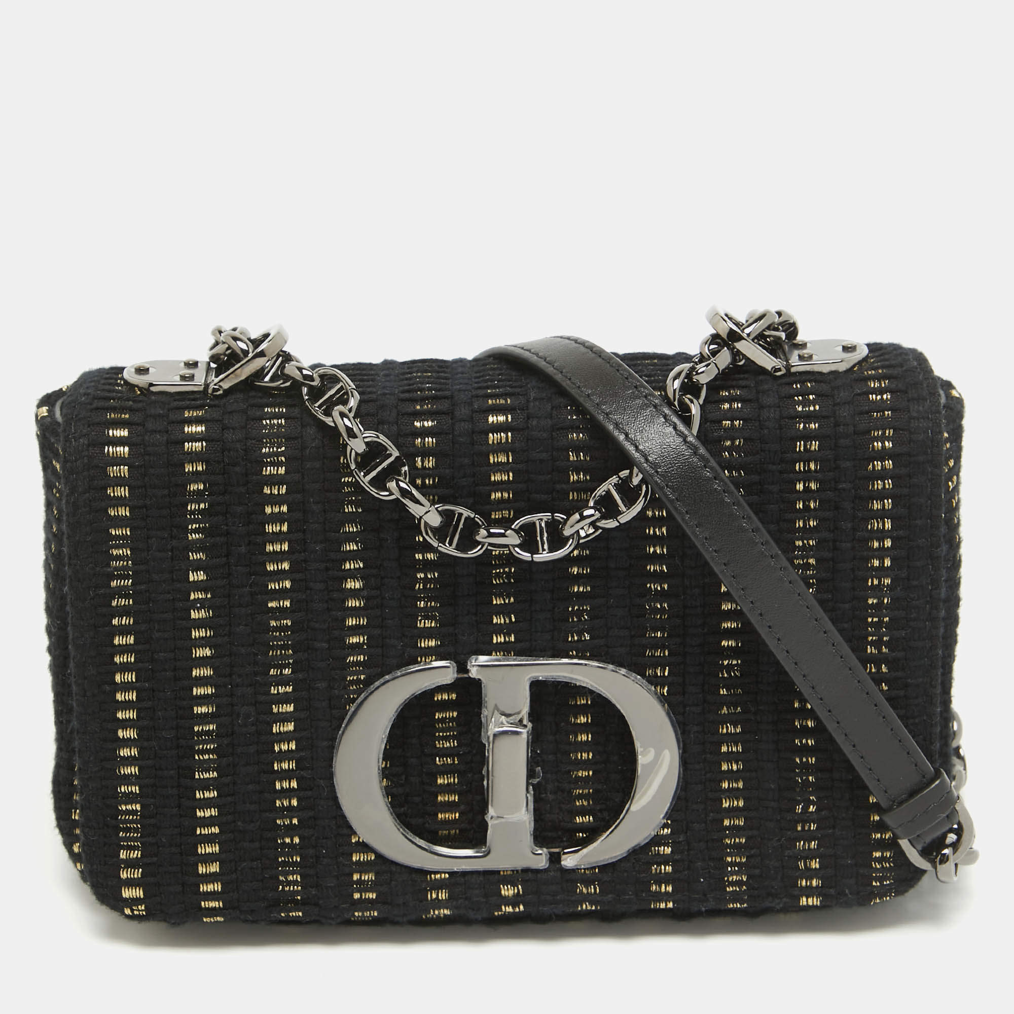Dior Black/Gold Embroidered Fabric Small Caro Shoulder Bag