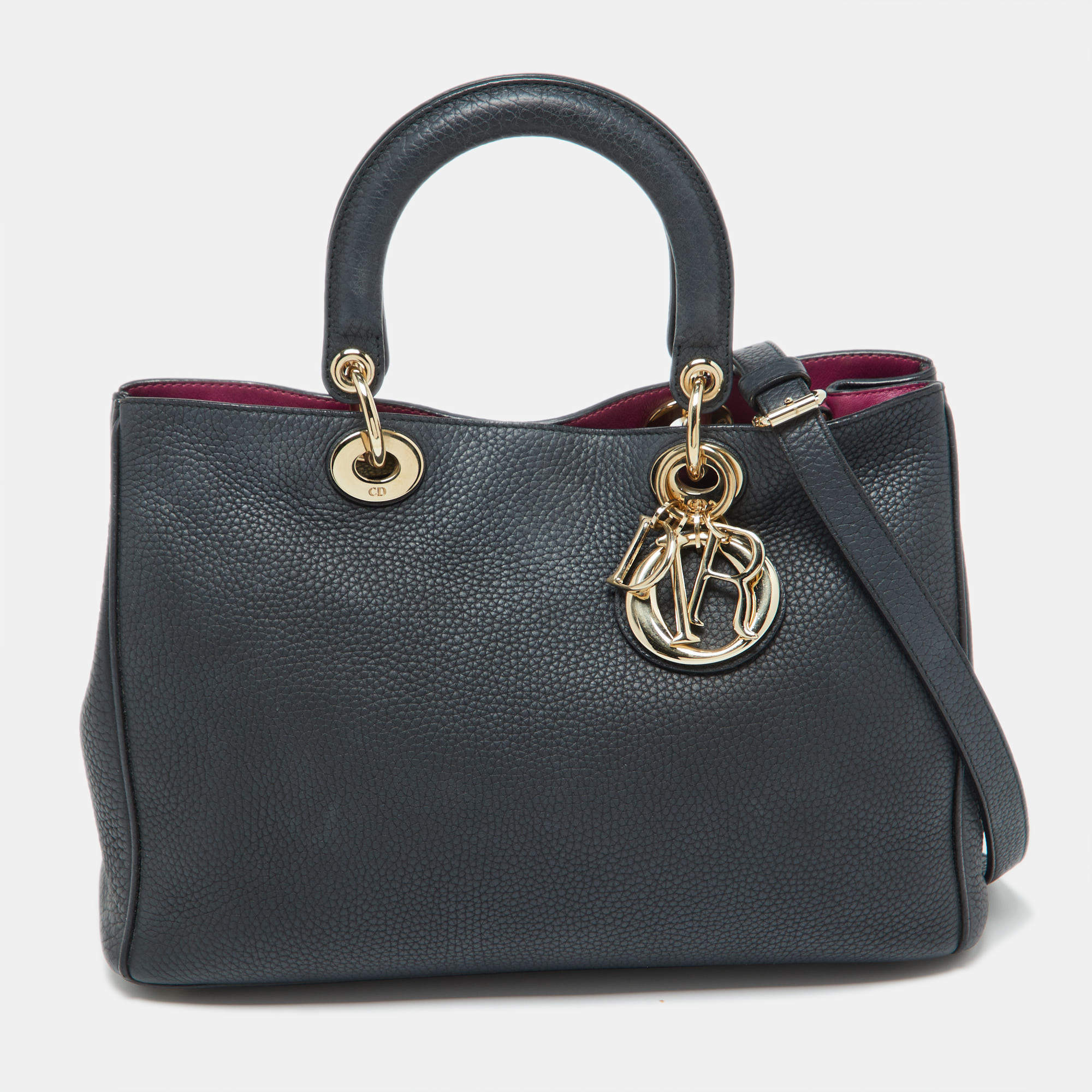Pre Owned Dior Black Leather Medium Diorissimo Shopper Tote