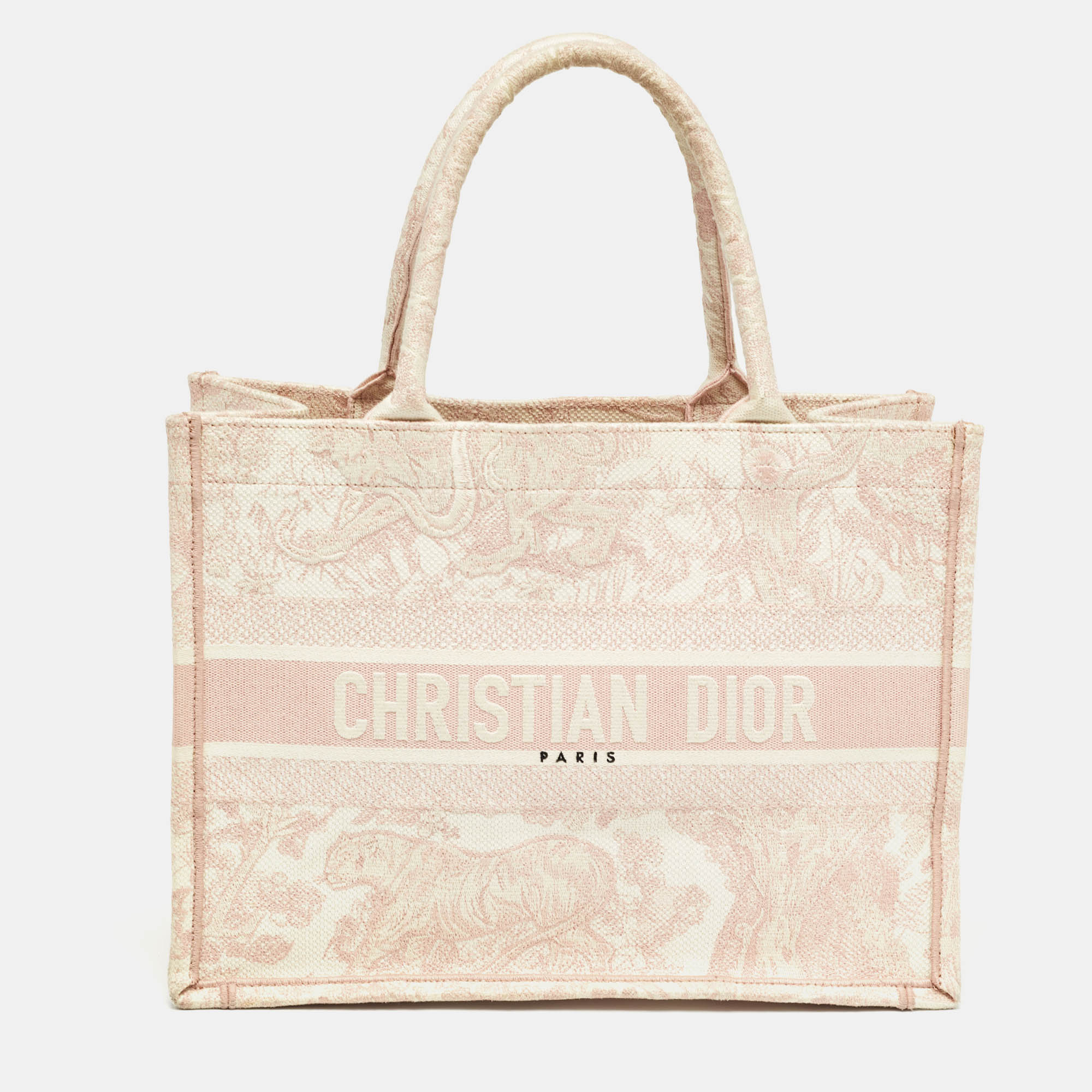 Dior Pink Embroidery Canvas Medium Book Tote