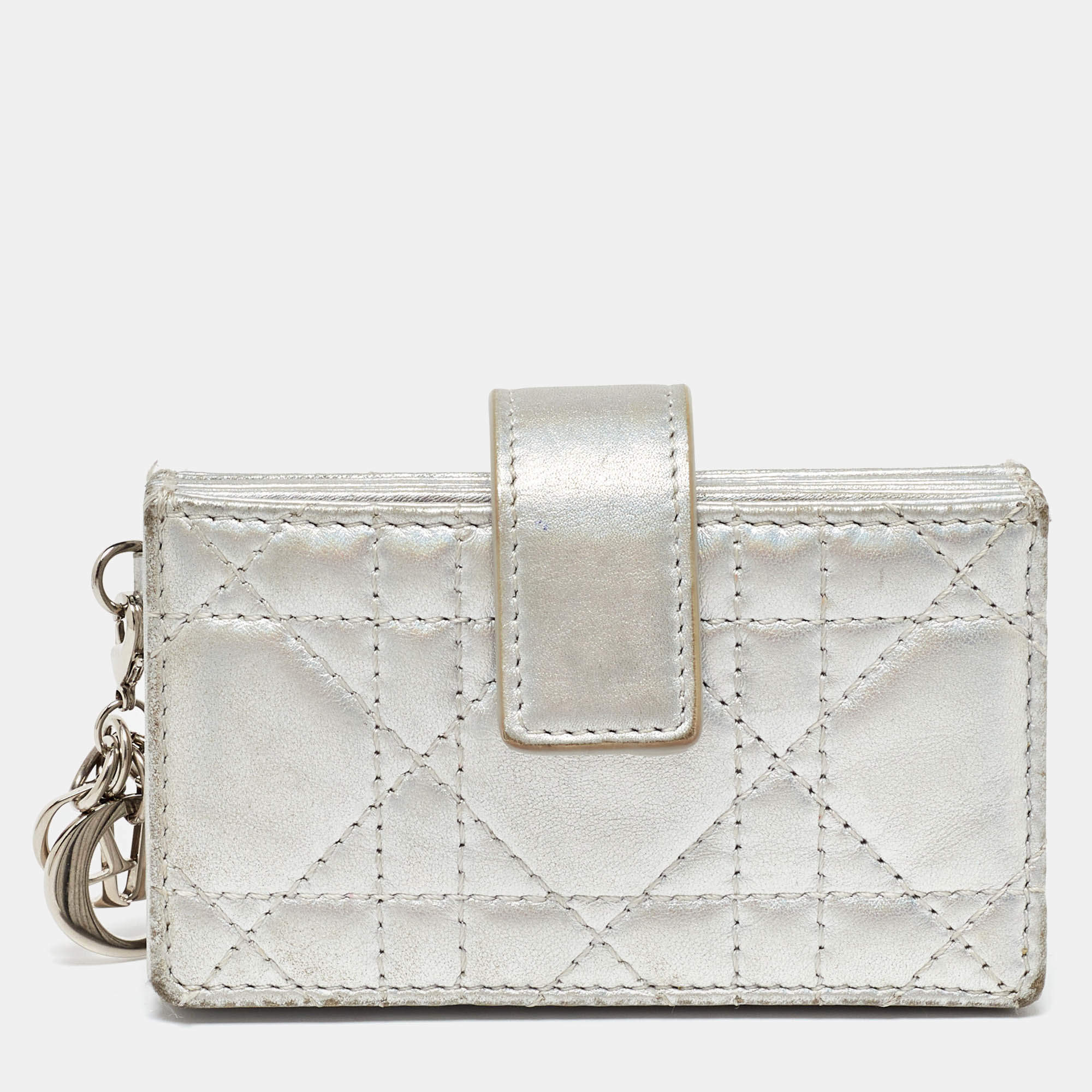 Pre Owned Dior Silver Cannage Leather Lady Dior 5 Gusset Card Holder