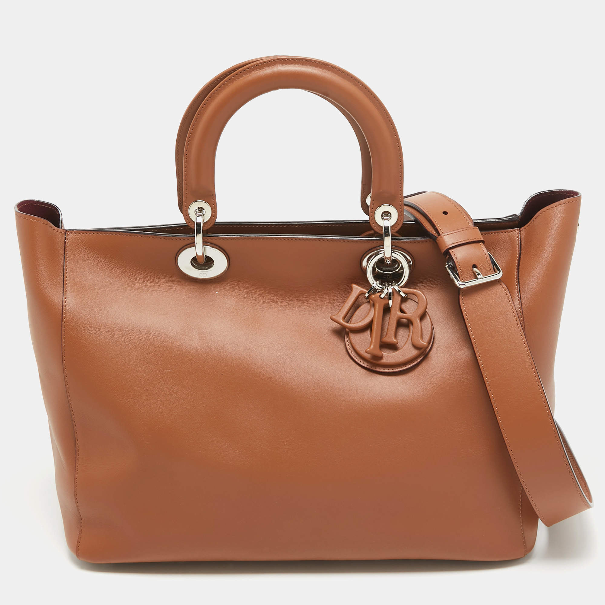 Pre Owned Dior Brown Leather Diorissimo Zip Shopper Tote