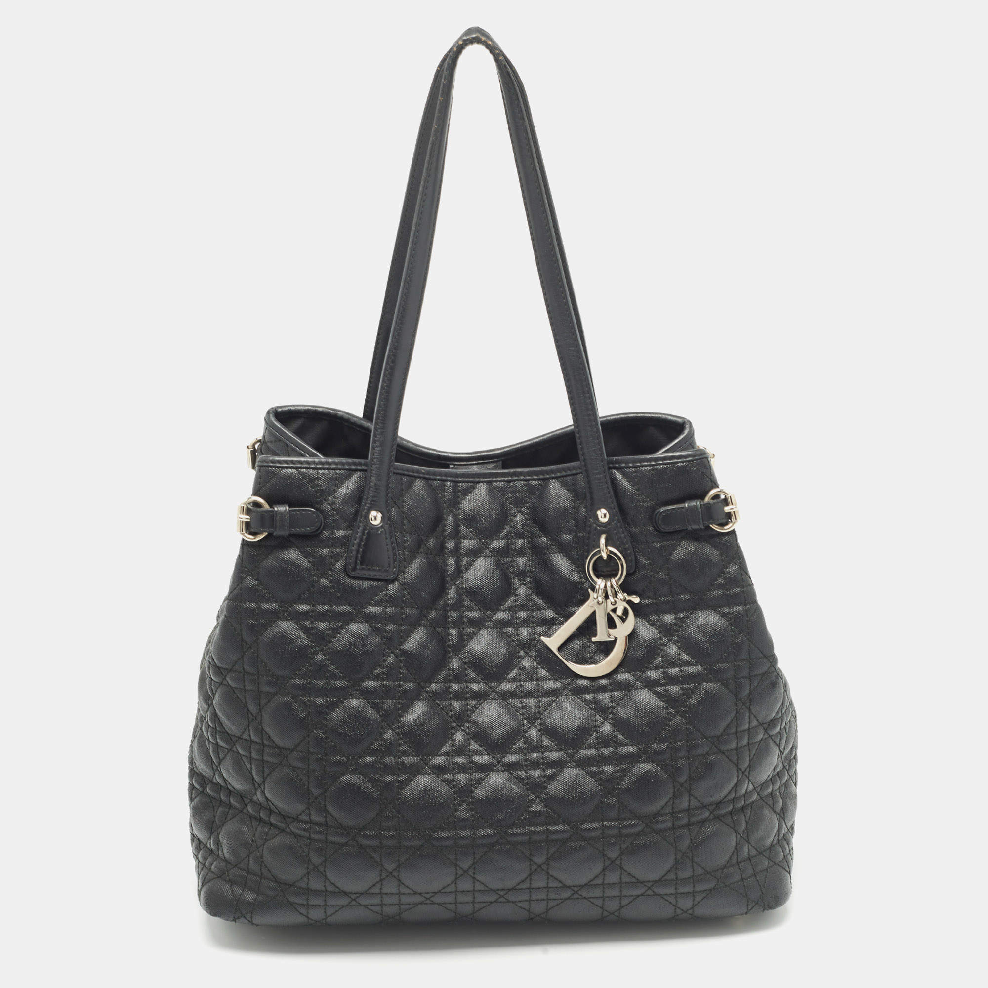 Pre Owned Dior Black Cannage Coated Canvas Medium Panarea Shopper Tote