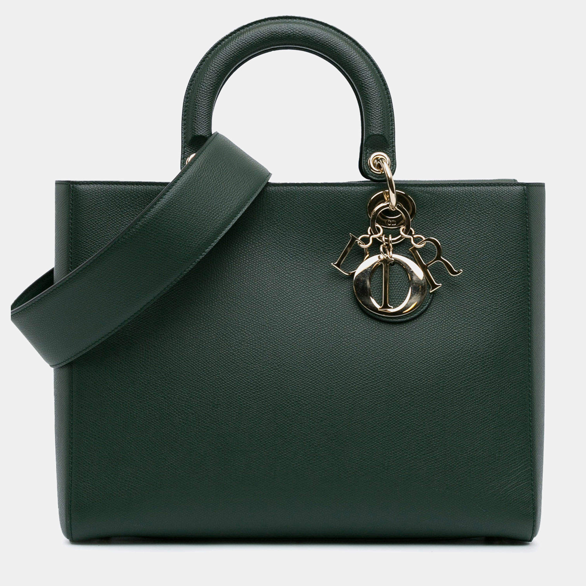 Dior Green Calfskin Leather Large Lady D-Sire Shoulder Bag