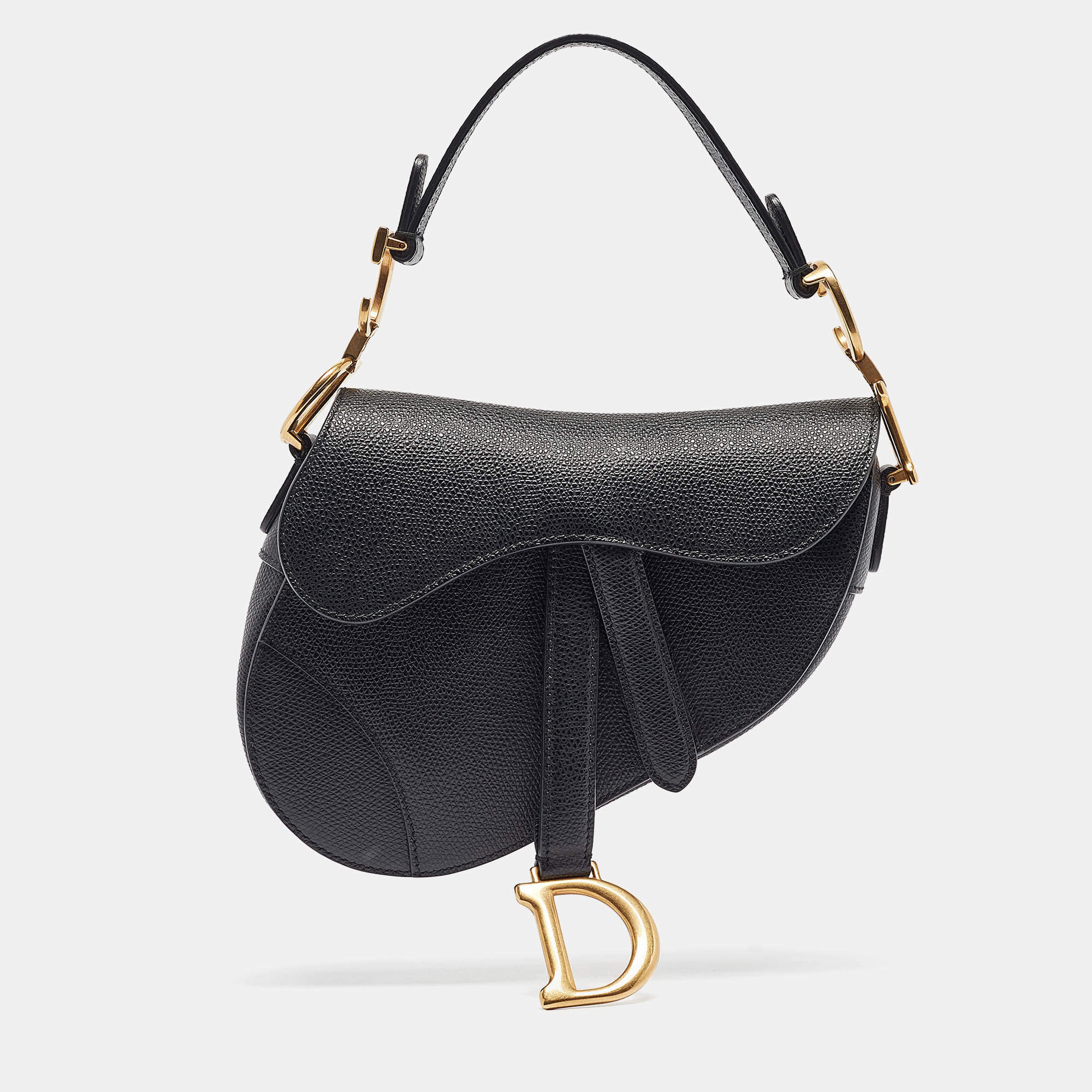 Pre Owned Dior Black Leather Mini Saddle Bag
