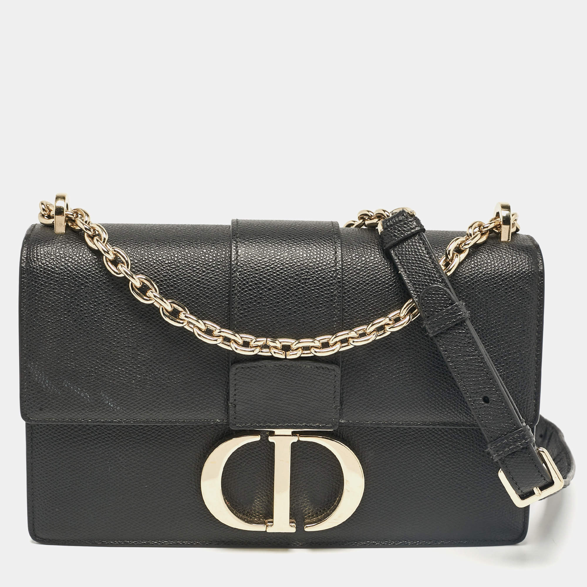 Dior Black Leather Montaigne 30 Flap Shoulder Bag