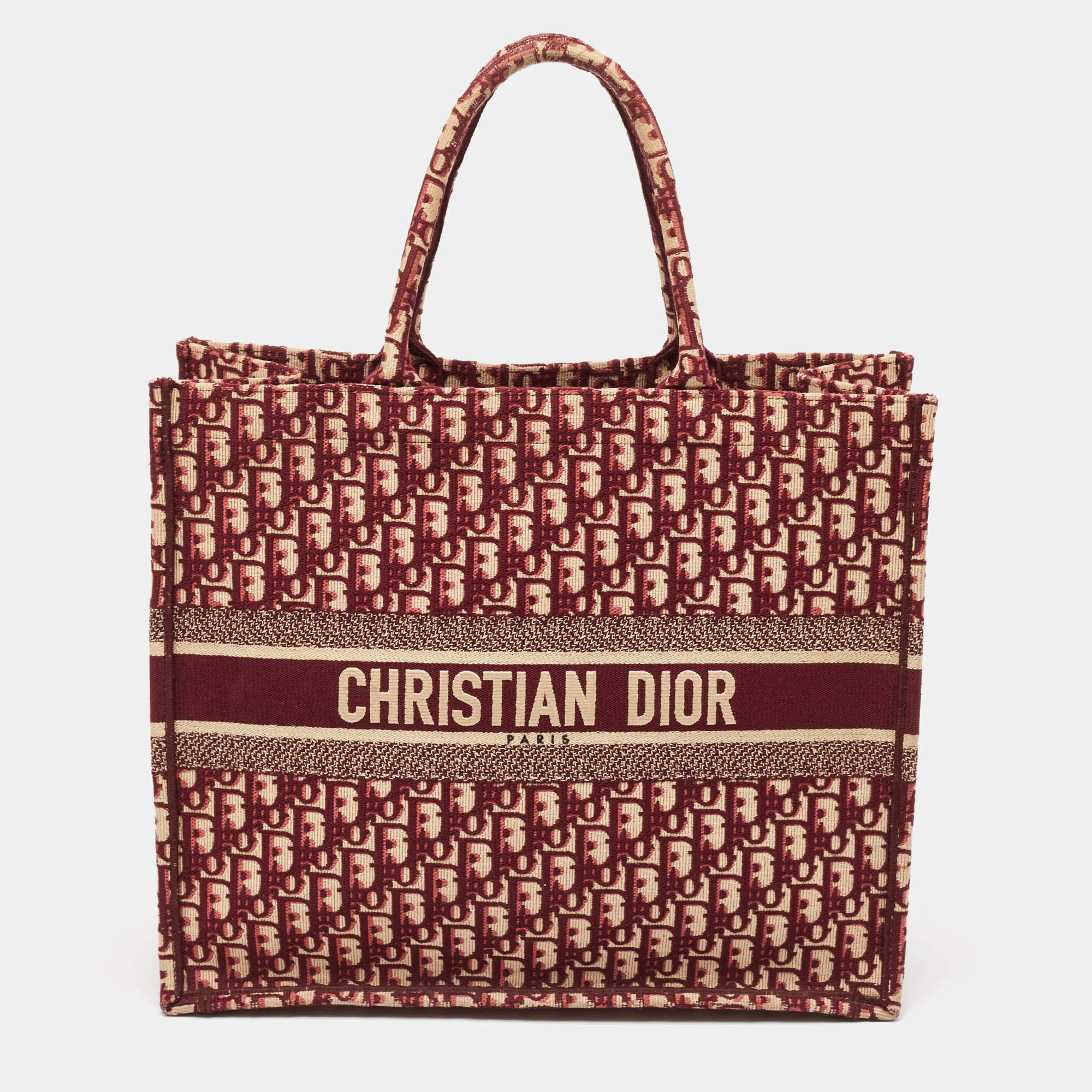 Dior Burgundy Oblique Embroidered Canvas Large Book Tote