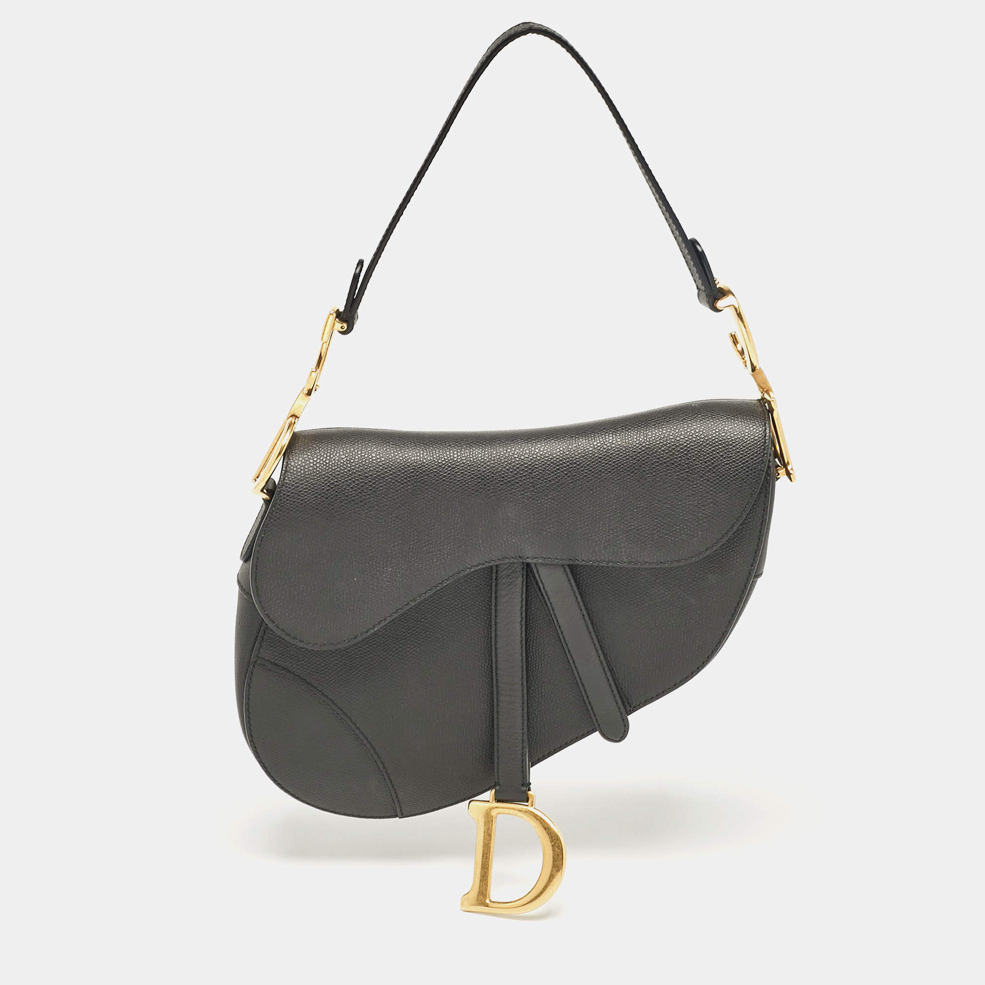 Pre Owned Dior Black Leather Saddle Bag