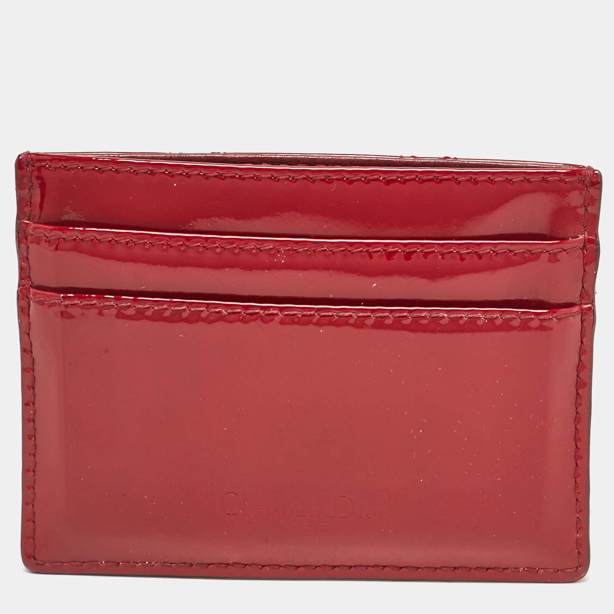 Pre Owned Dior Red Cannage Patent Leather Card Holder