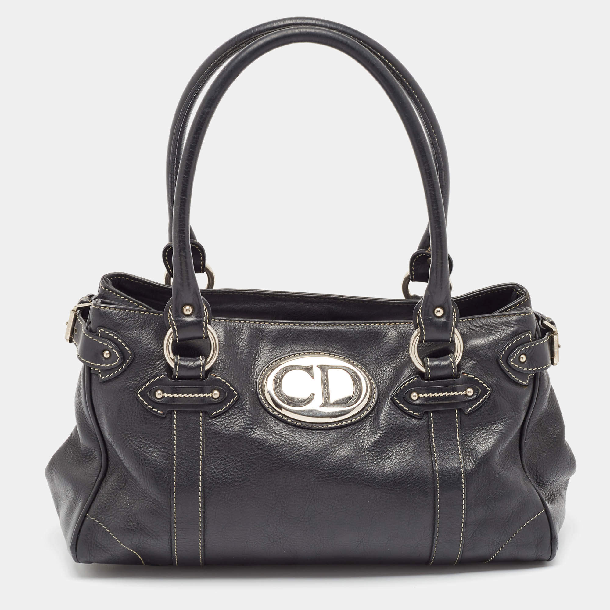 Pre Owned Dior Black Leather CD Logo Satchel