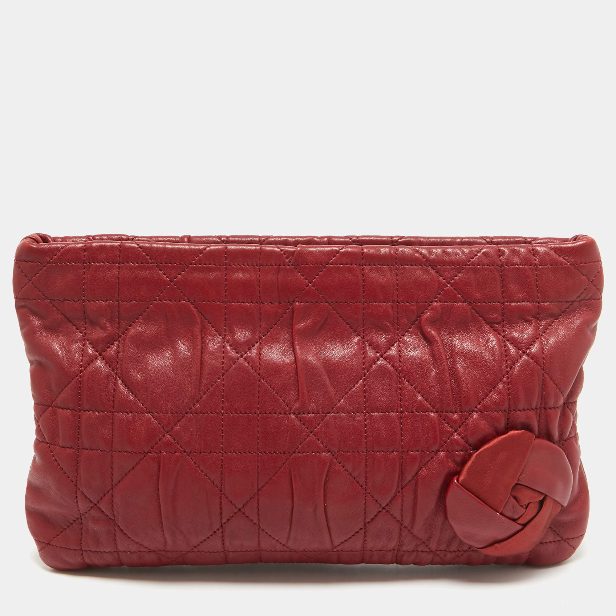 Pre Owned Dior Red Cannage Leather Oversized Rosette Clutch