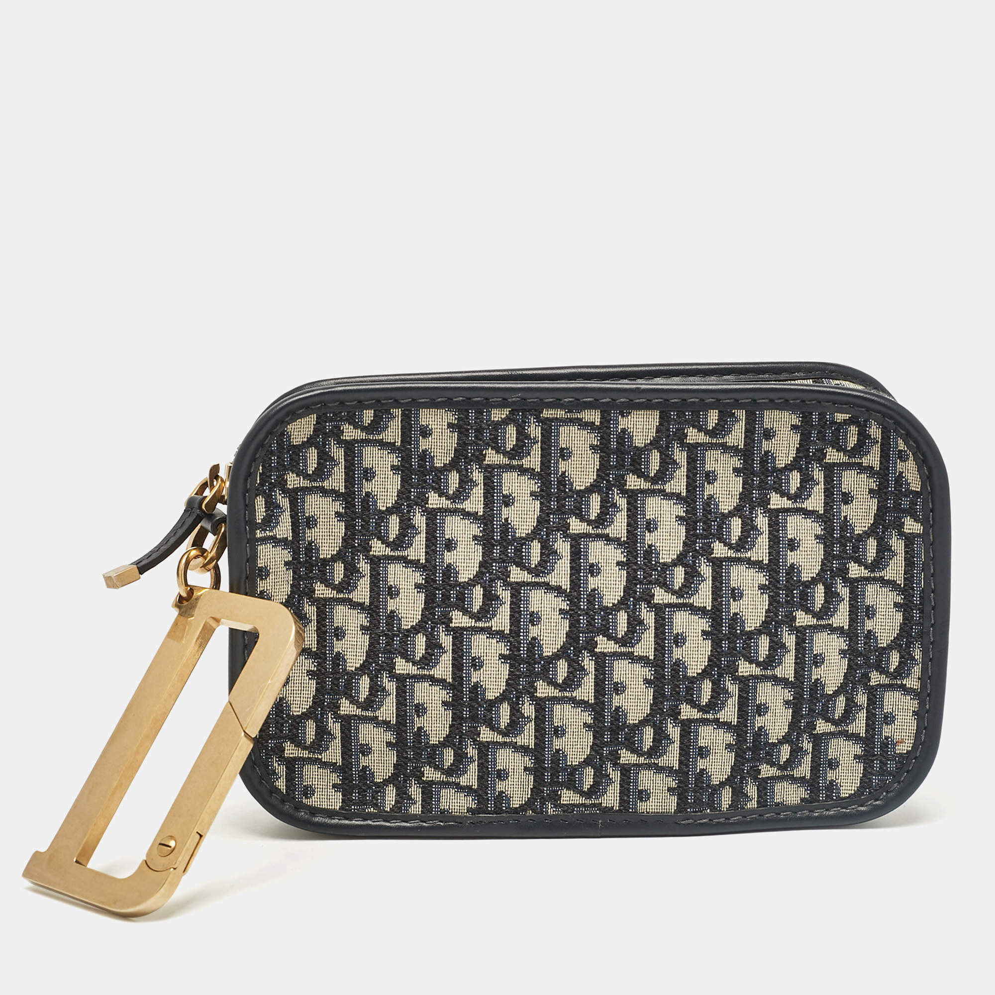 Pre Owned Dior Navy Blue Oblique Canvas and Leather Diorquake Clutch