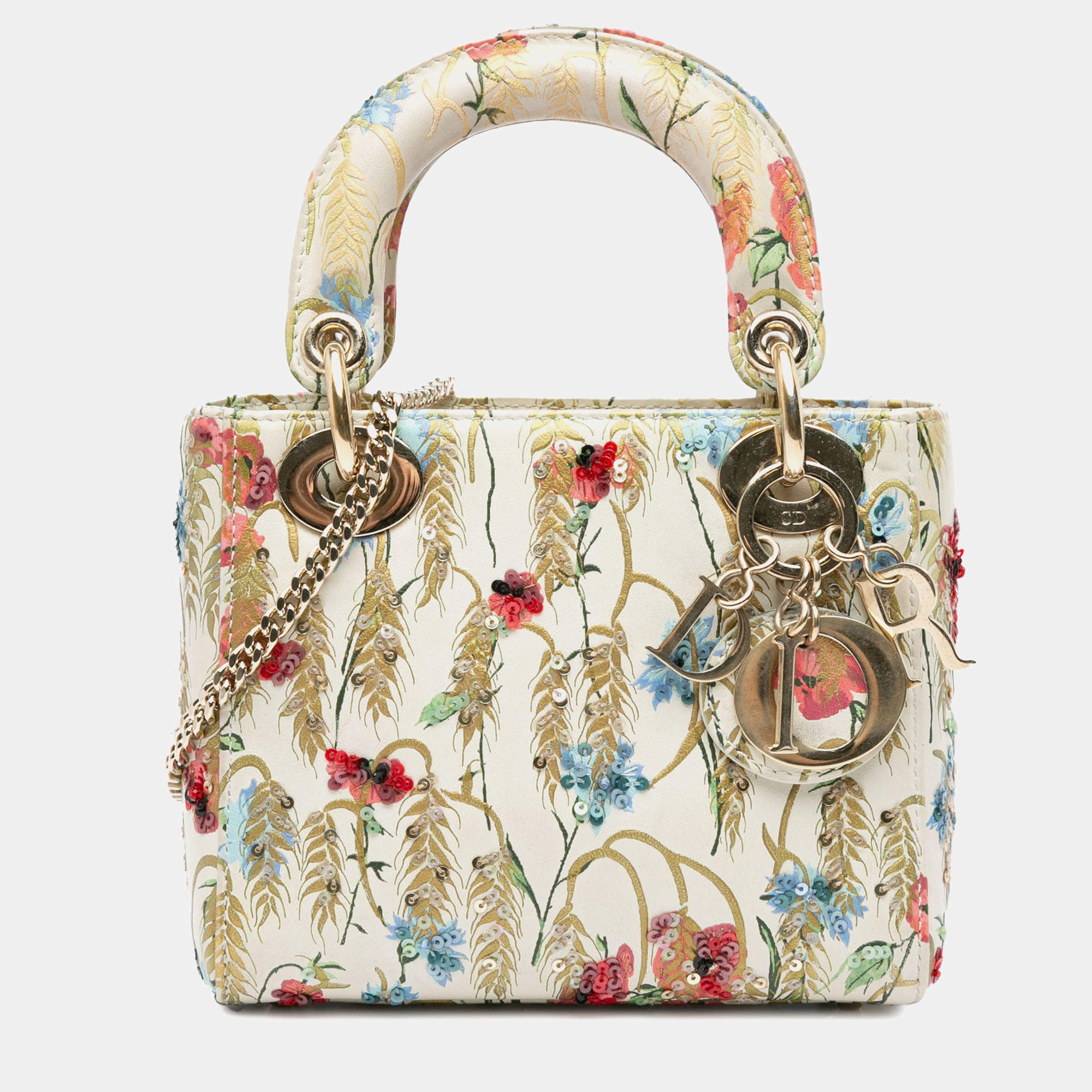 Christian Dior Multicolor Calfskin Hibiscus Printed Embroidered My ABCDior Lady Dior Bag
