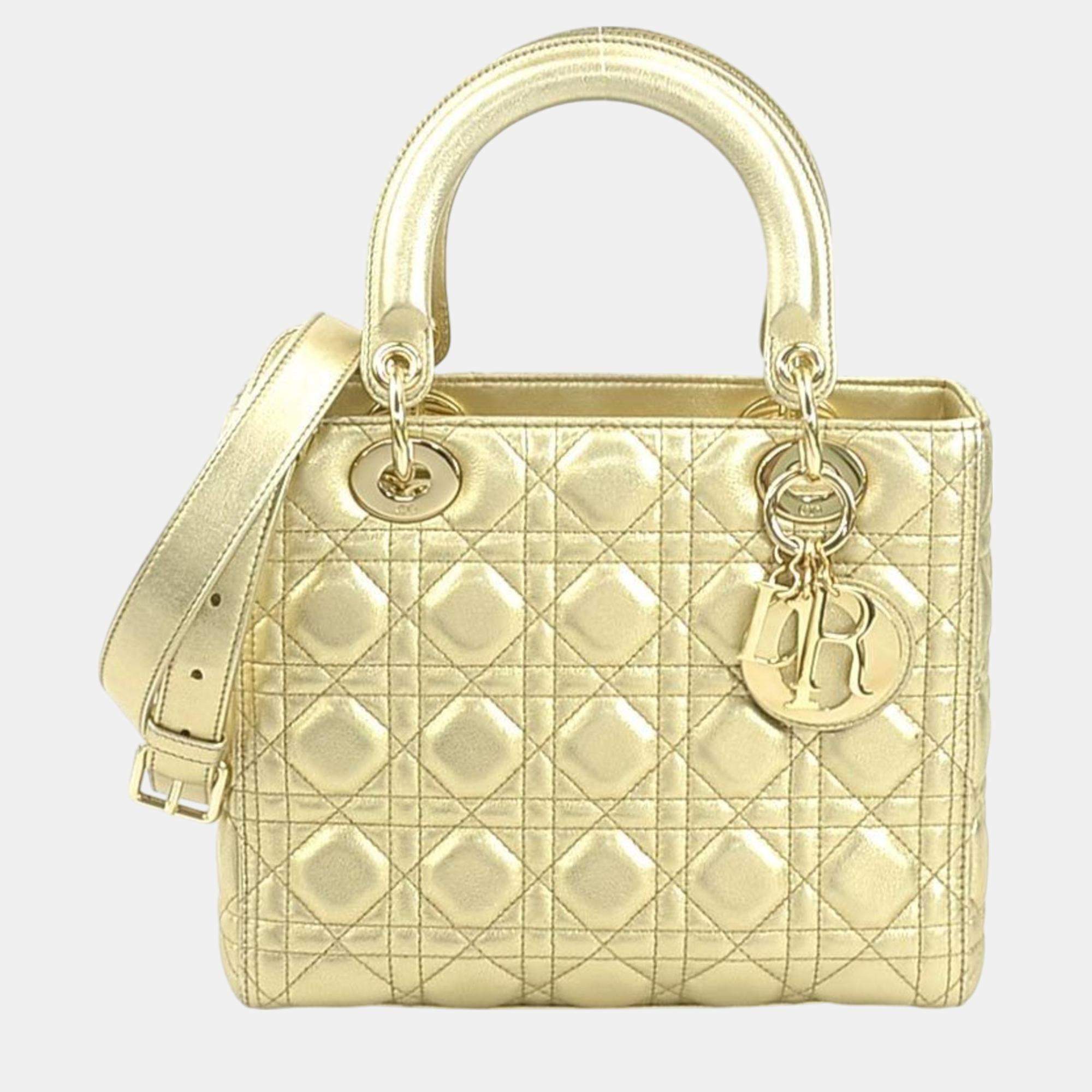 Christian Dior Gold Lambskin Lady Handbag