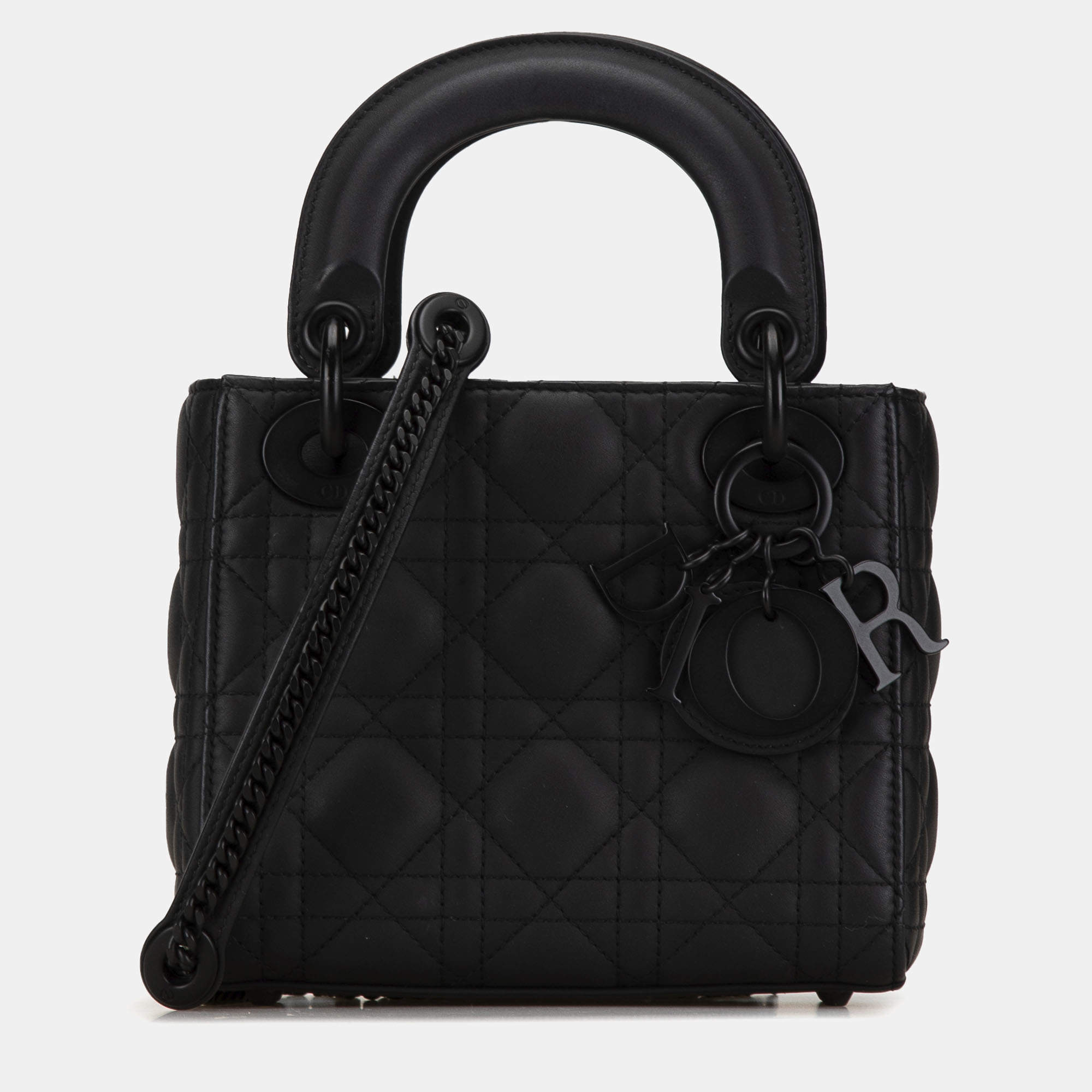  Dior Black Ultra Matte Calfskin Cannage Mini Lady Dior Bag