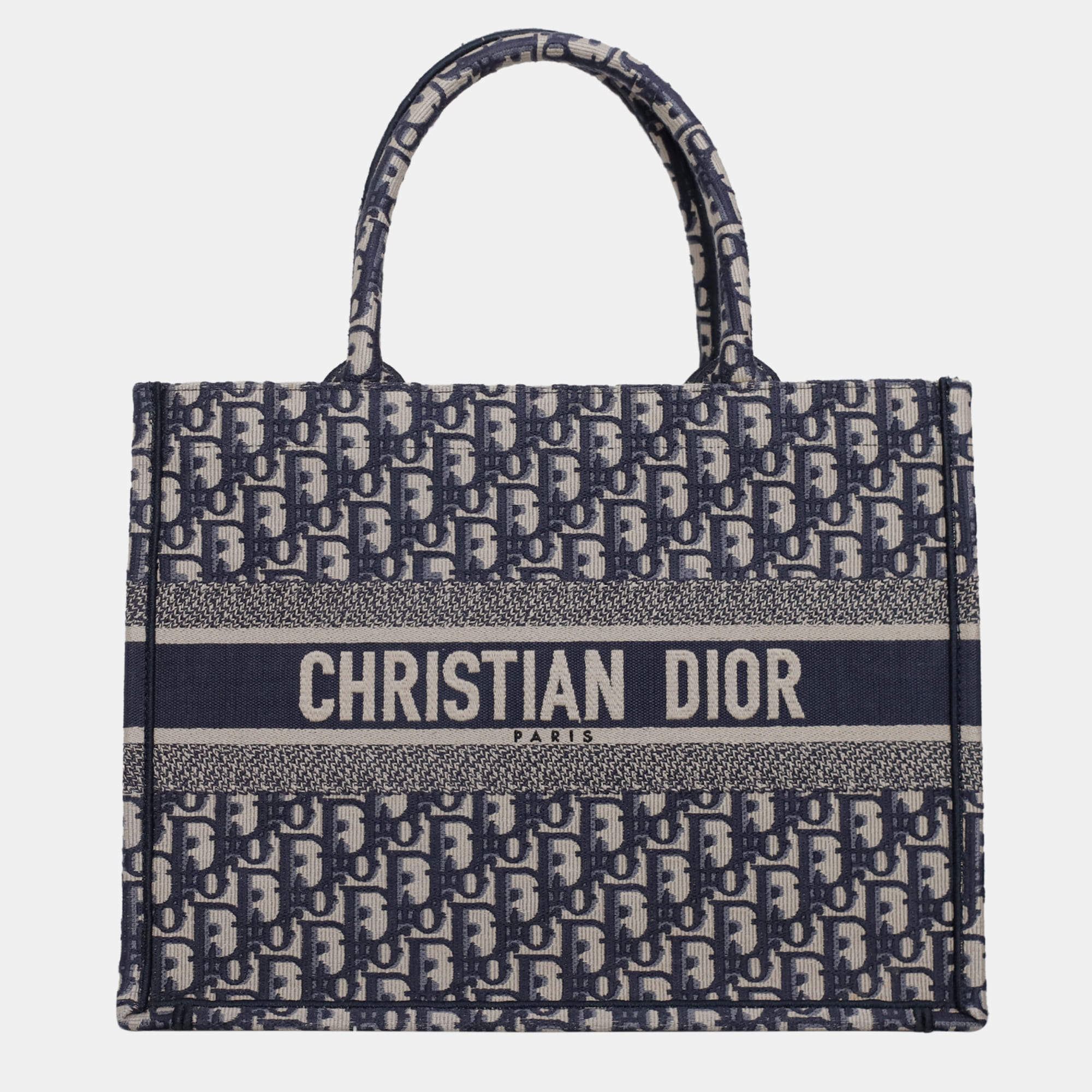 Christian Dior Navy Blue/ Off White Medium Oblique Book Tote Bag